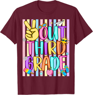 Peace Out 3rd Grade Kids Boy Girl Summer Last Day of School T-Shirt - T-Shirt | Maroon