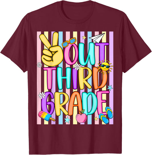 Peace Out 3rd Grade Kids Boy Girl Summer Last Day of School T-Shirt - T-Shirt | Maroon