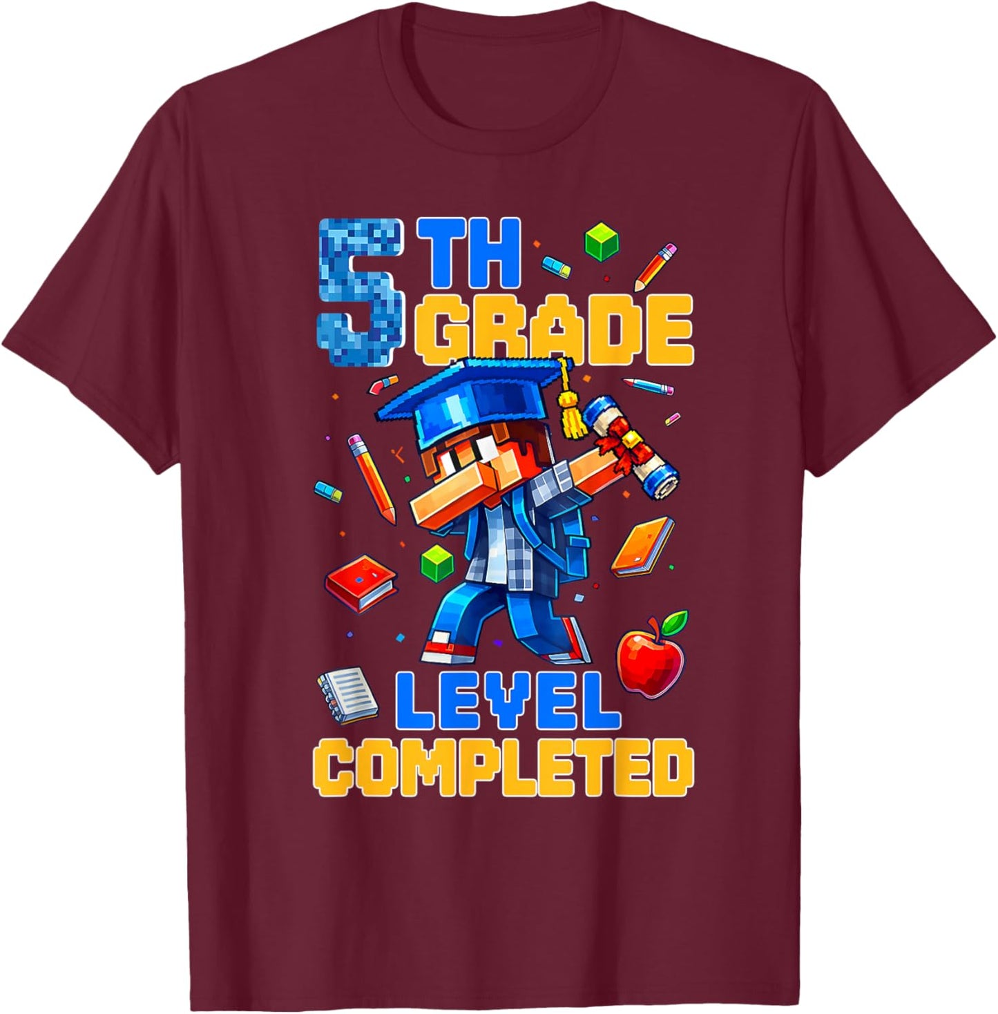 5th Grade Level Completed Last Day of School Dabbing Boy T-Shirt - T-Shirt | Maroon