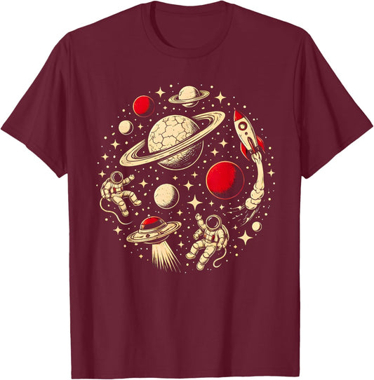 Cool Astronaut Galaxy Rocket Stars for Kids Boys Girls Funny T-Shirt - T-Shirt | Maroon
