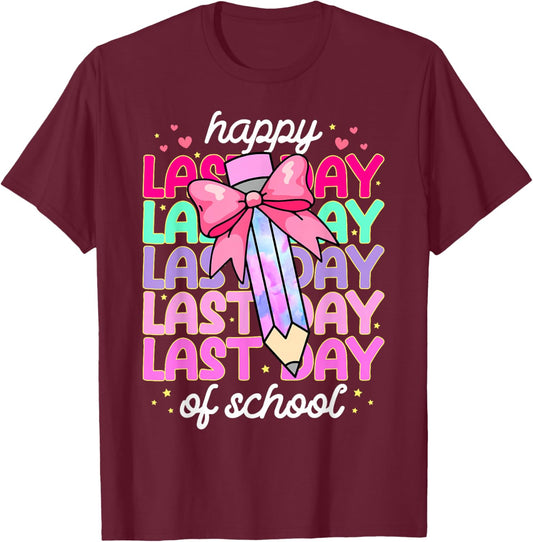 Last Day of School Shirt Coquette Bow School Graduation T-Shirt - T-Shirt | Maroon
