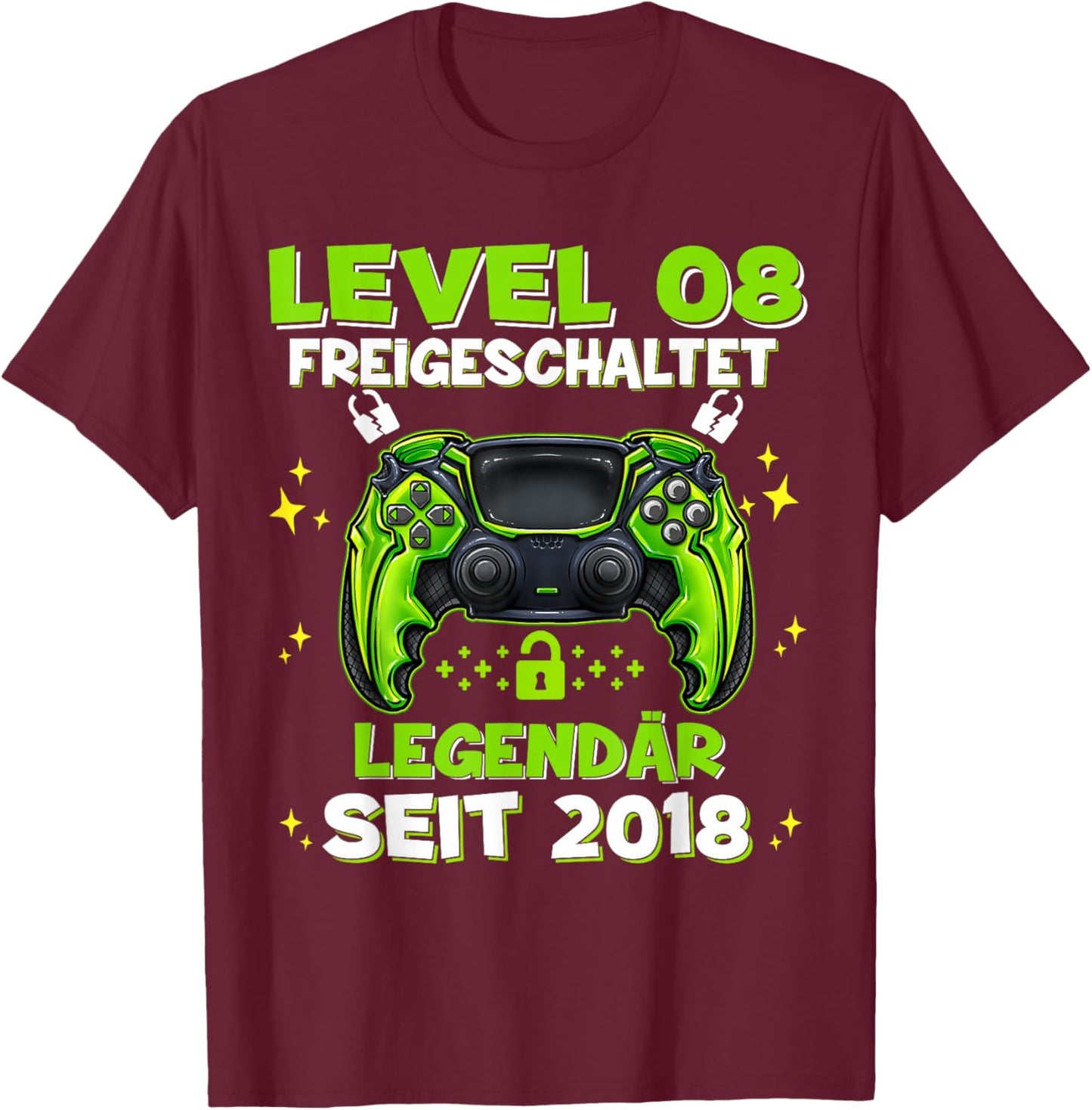 Level 8 Years Birthday Shirt Boy Gamer 2018 Birthday T-Shirt - T-Shirt | Maroon