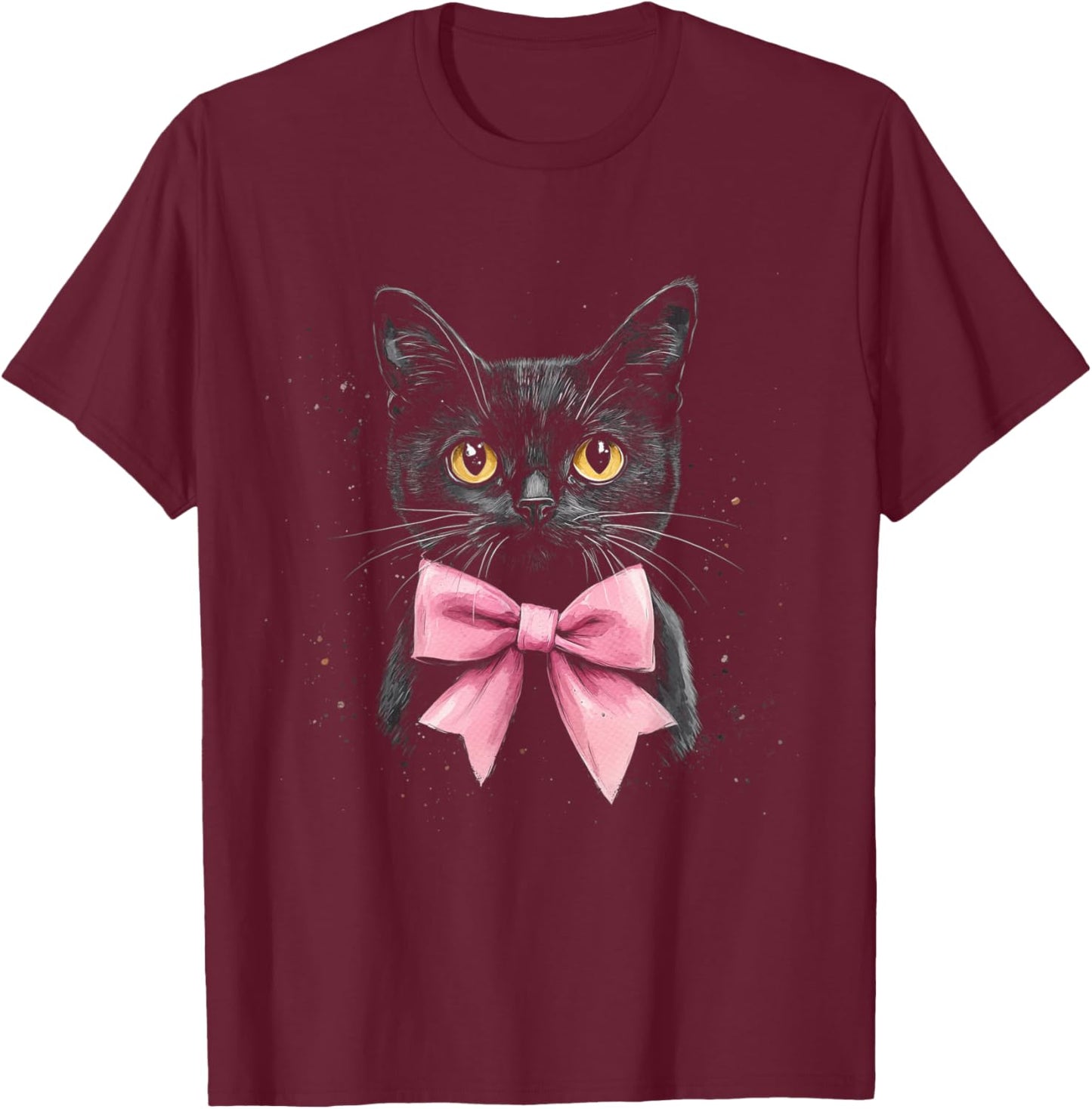 Black Cat Pink Coquette Bow Dainty Ribbon Cute Kitten T-Shirt - T-Shirt | Maroon