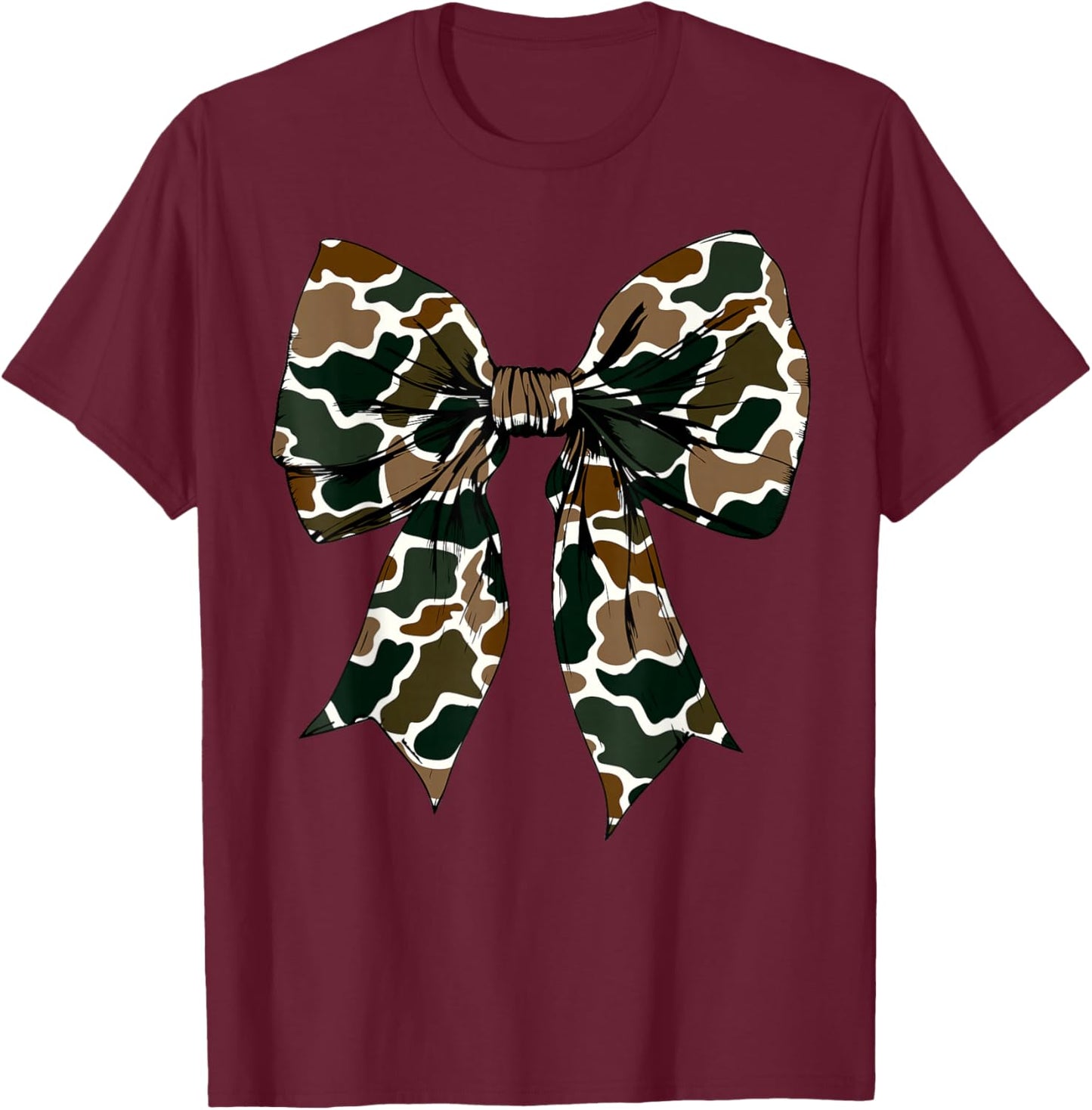 Old School Camouflage Coquette Bow Fall Hunting Military T-Shirt - T-Shirt | Maroon