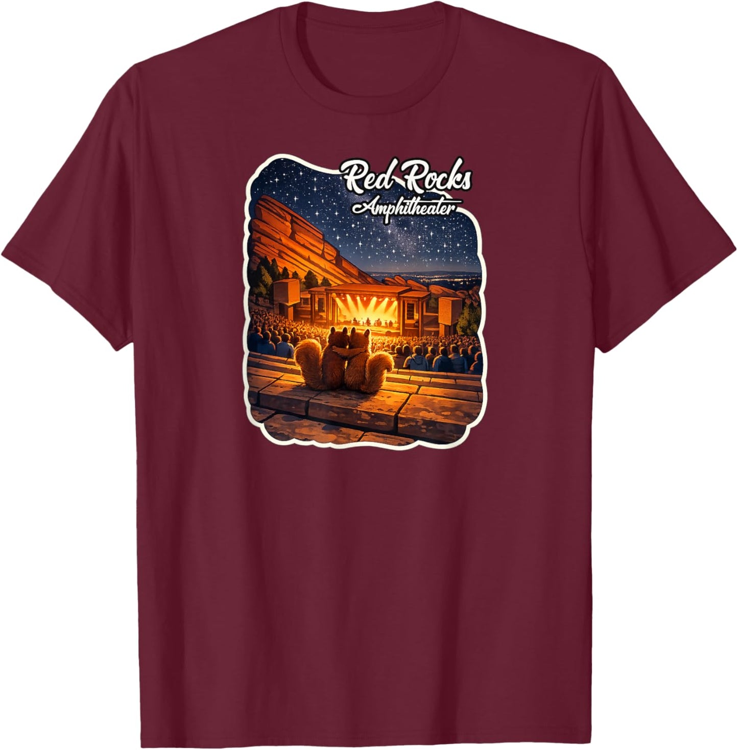 Red Rocks Amphitheater Colorado Squirrel Couple T-Shirt - T-Shirt | Maroon
