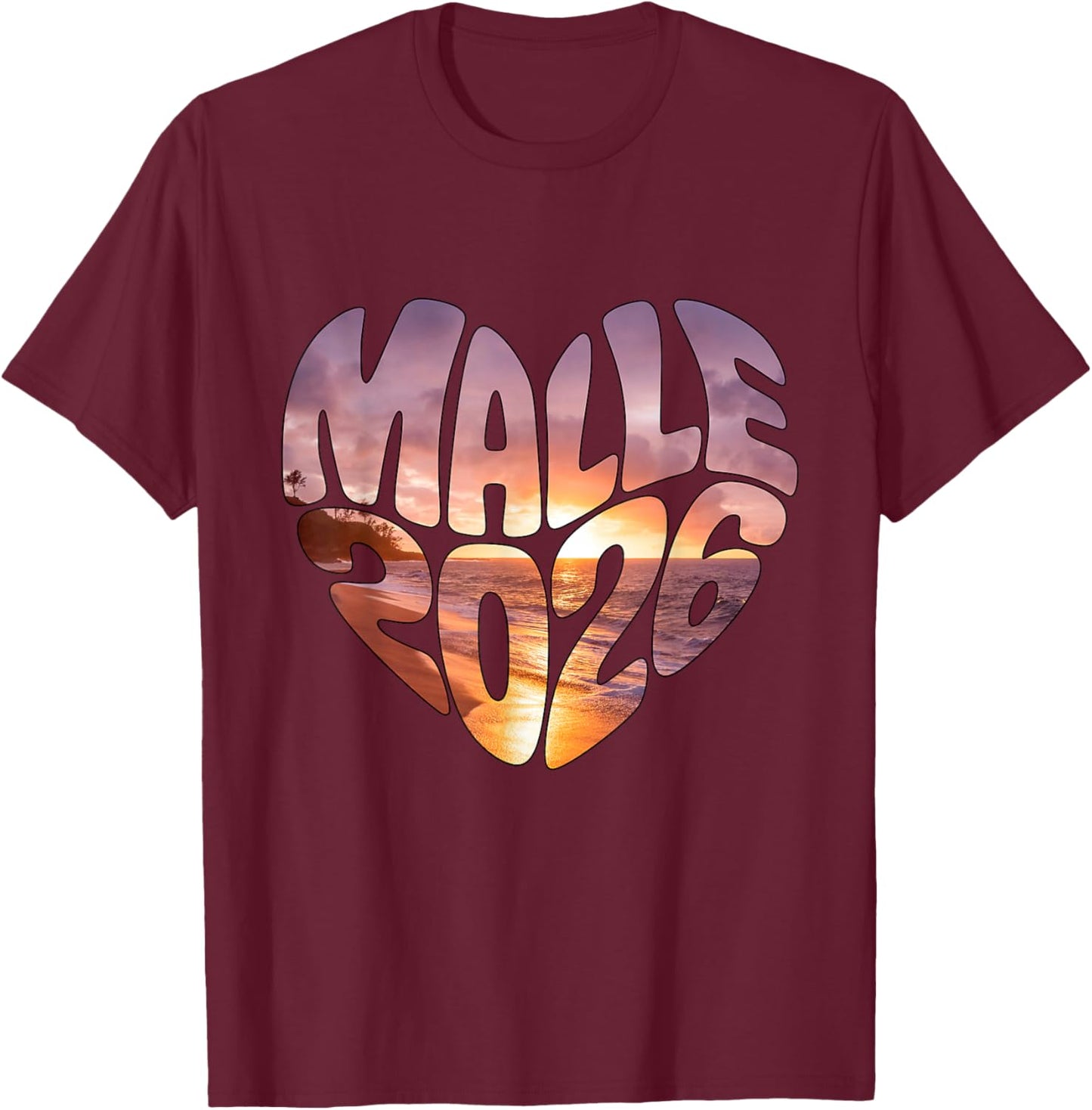 Malle 2026 Heart Shape Mallorca Heart Shape Party Holiday Fun T-Shirt - T-Shirt | Maroon