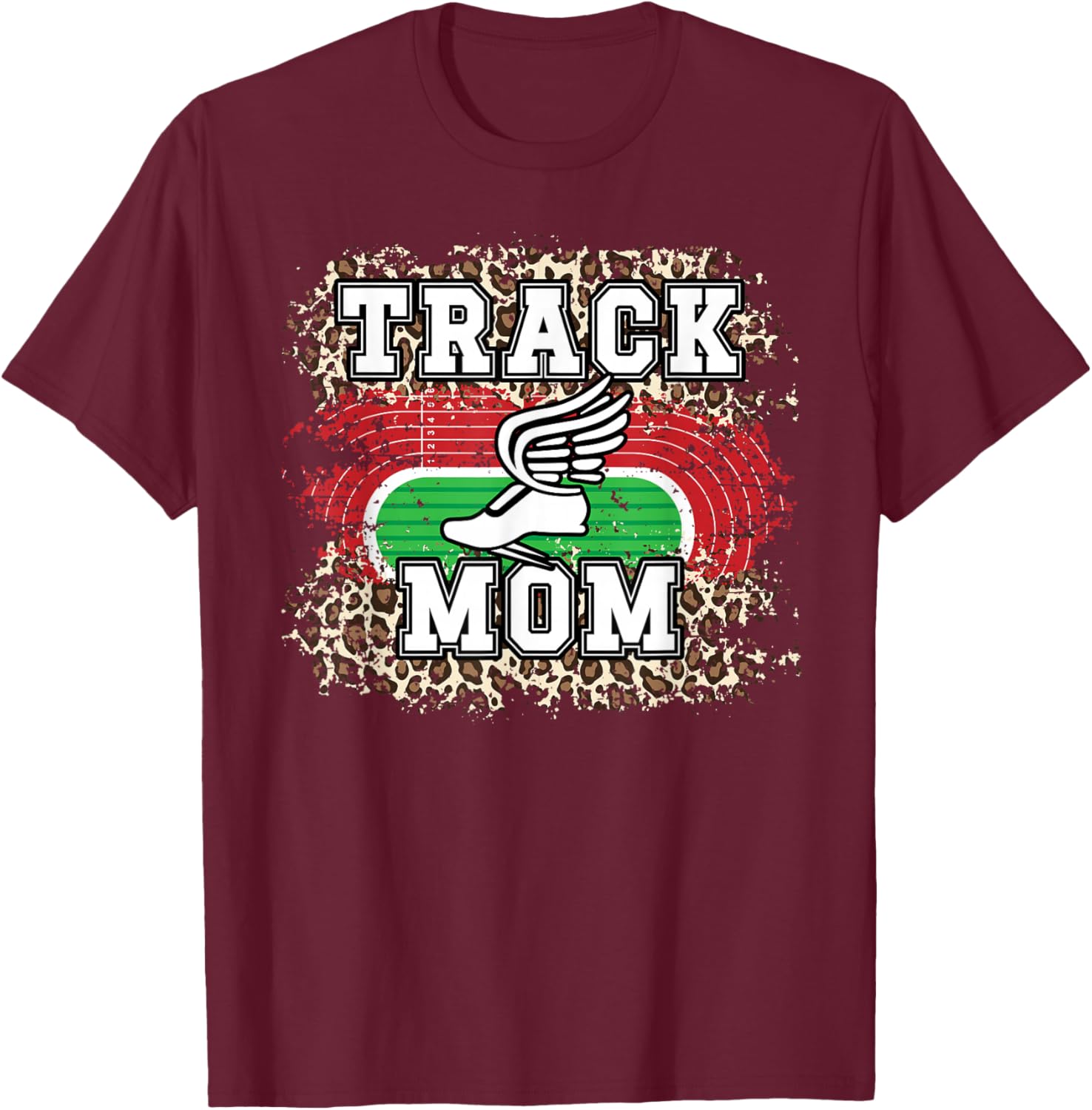 Track Mom Leopard Track And Field Mom Track And Field Mama T-Shirt - T-Shirt | Maroon