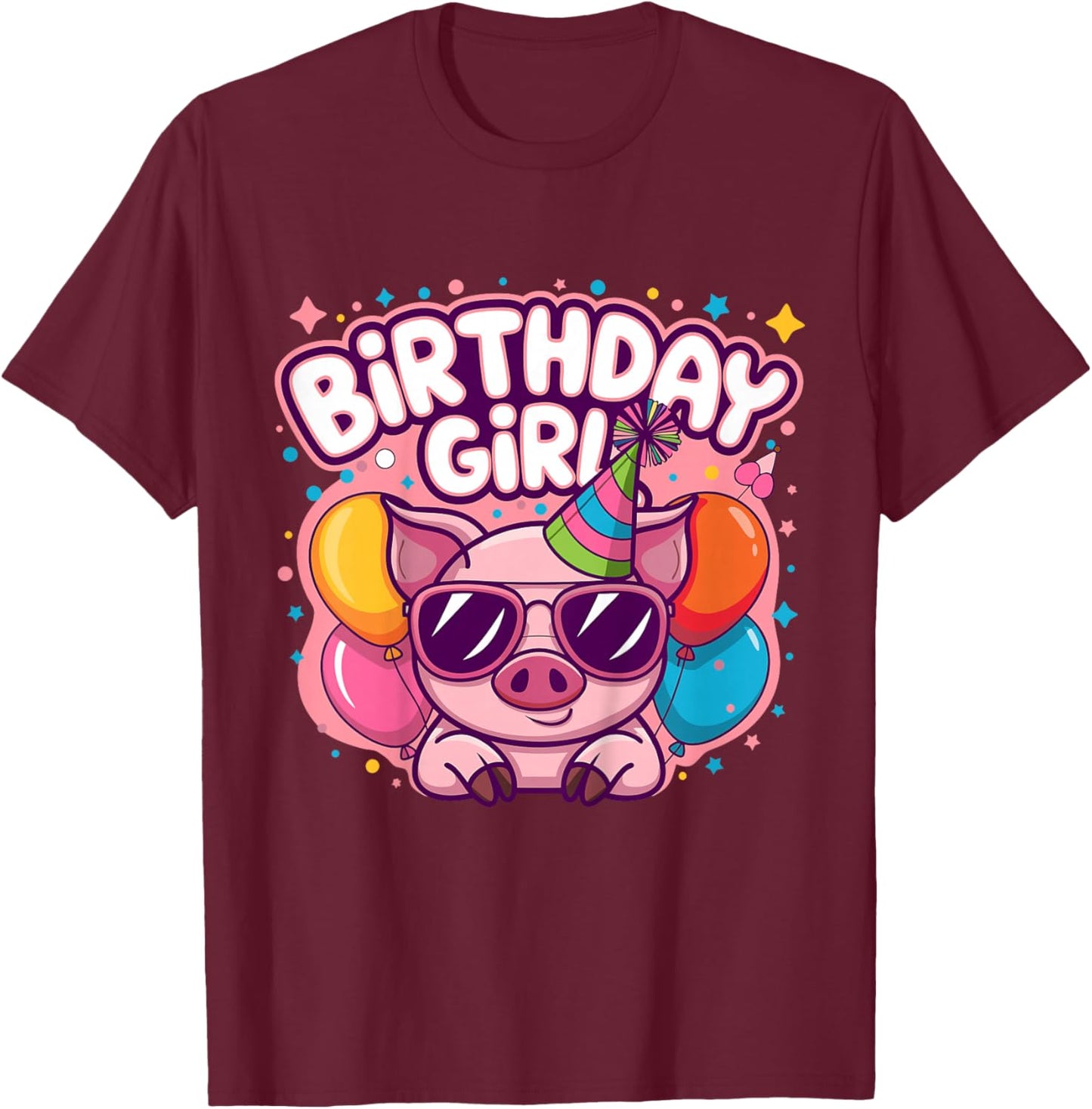 Kids Birthday Girl Pig Kids T-Shirt - T-Shirt | Maroon