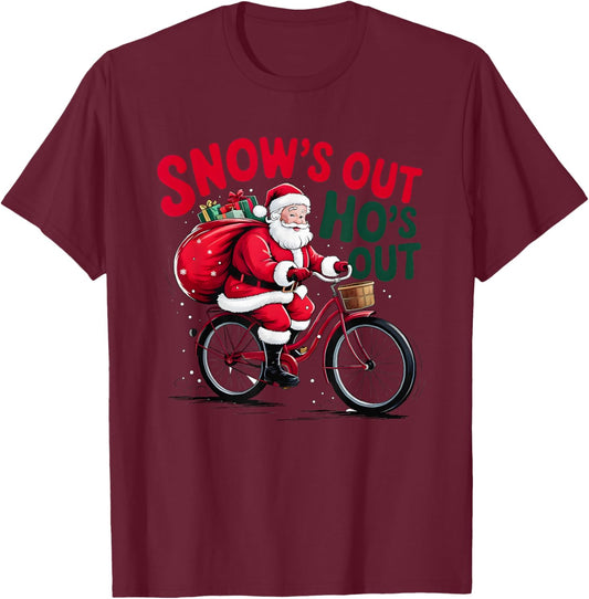 Snows Out Hoes Out Santa Claus T-Shirt - T-Shirt | Maroon