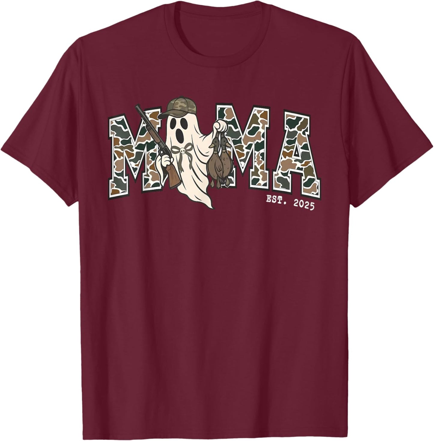 Camouflage Mallard Duck Retro Camo Hunting Mama Halloween T-Shirt - T-Shirt | Maroon