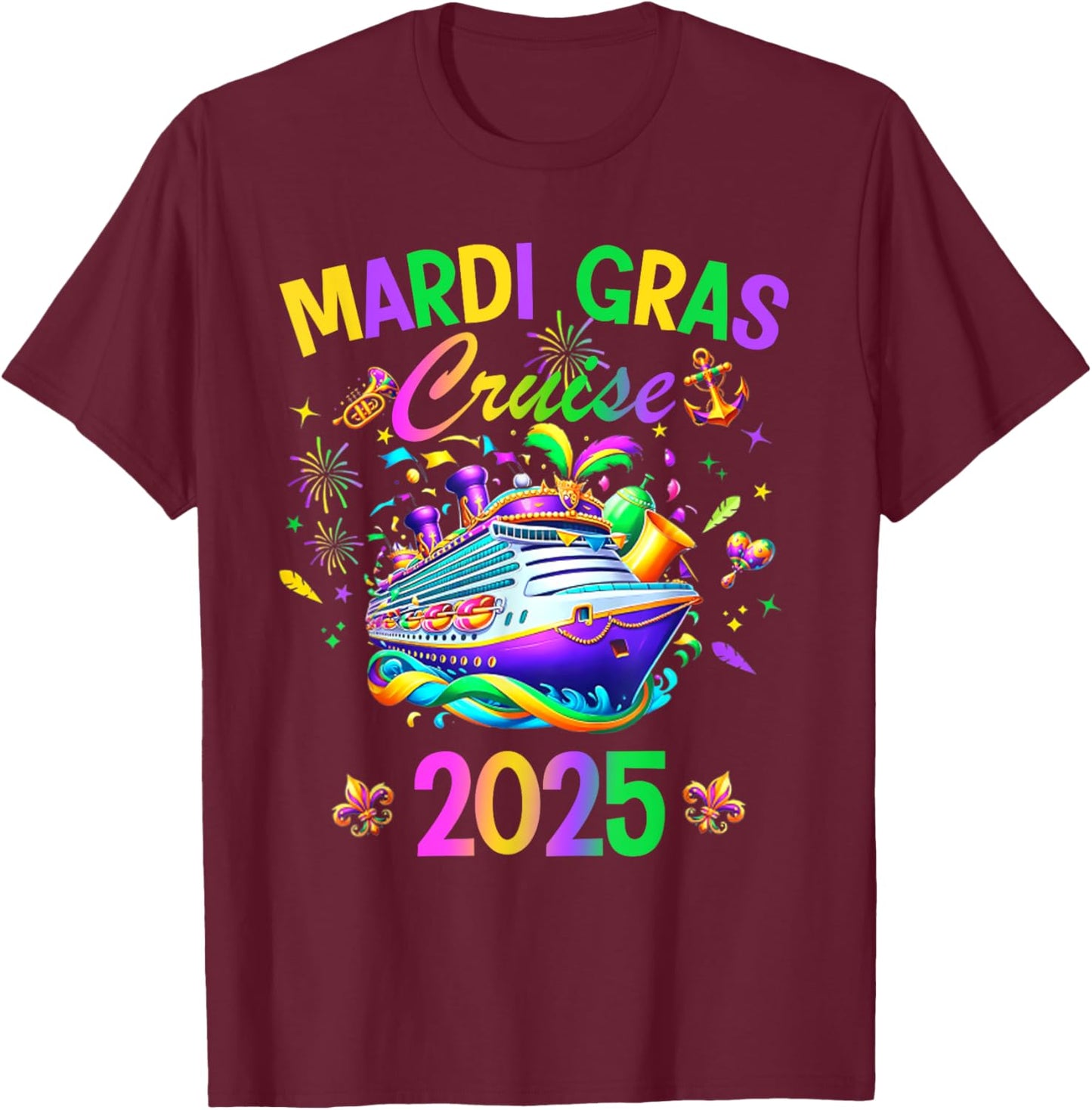 Mardi Gras Carnival Cruise 2025 Family Cruising Mask T-Shirt - T-Shirt | Maroon