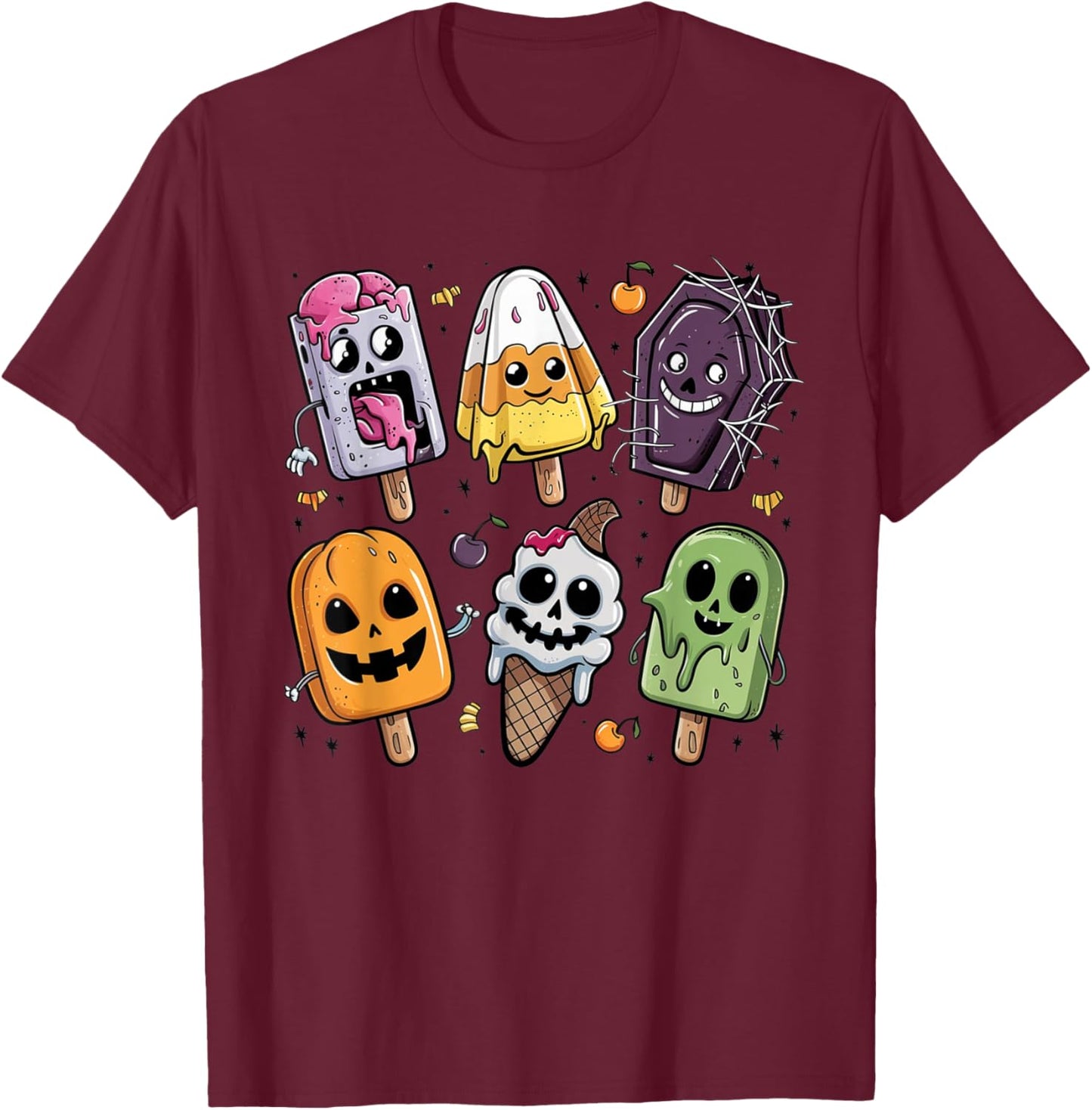 Funny Popsicle Summer Horror Halloween Ice Cream Summerween T-Shirt - T-Shirt | Maroon