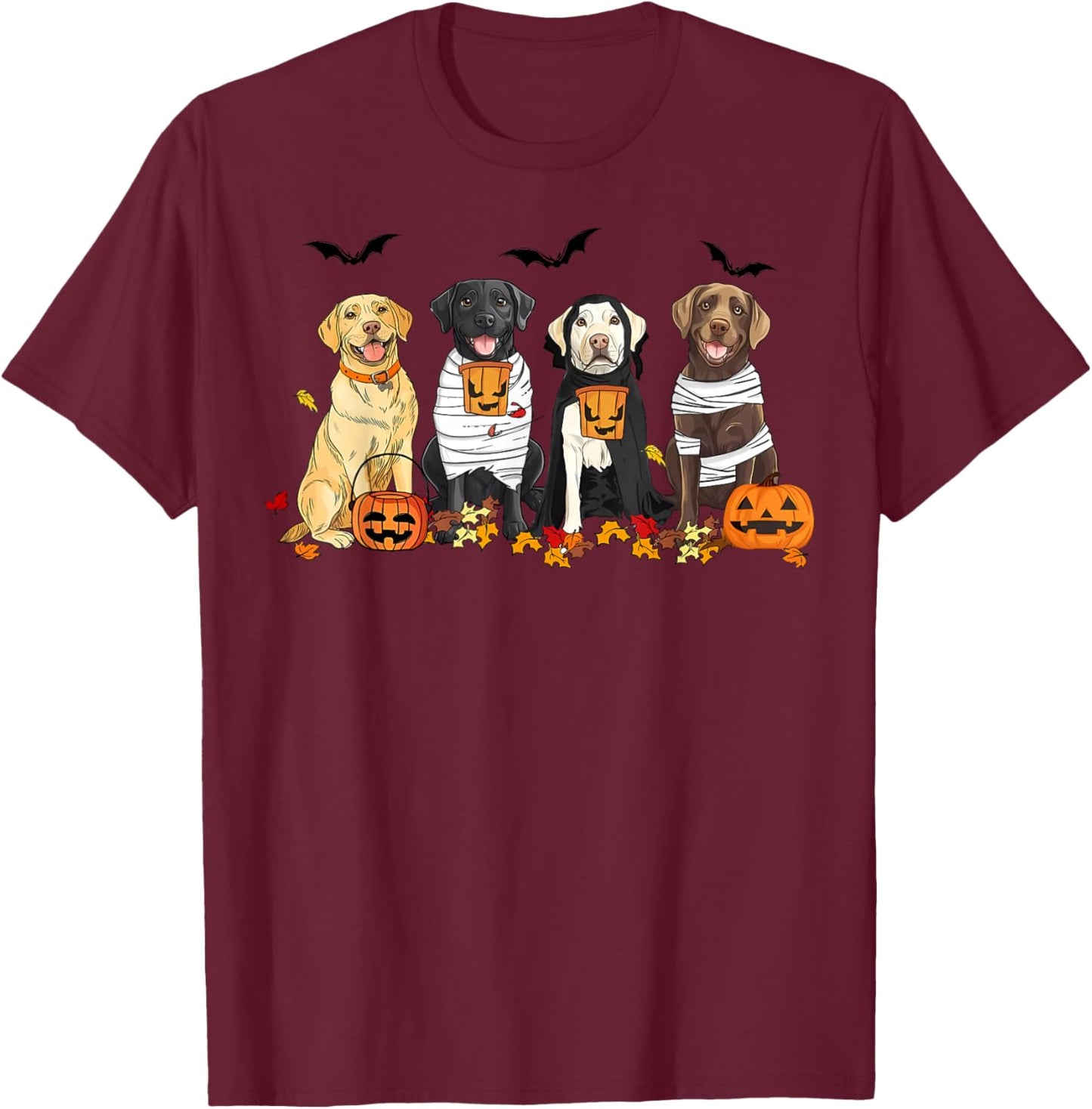 Labrador Retriever Dogs Ghost Witch Mummy Halloween Pumpkins T-Shirt - T-Shirt | Maroon