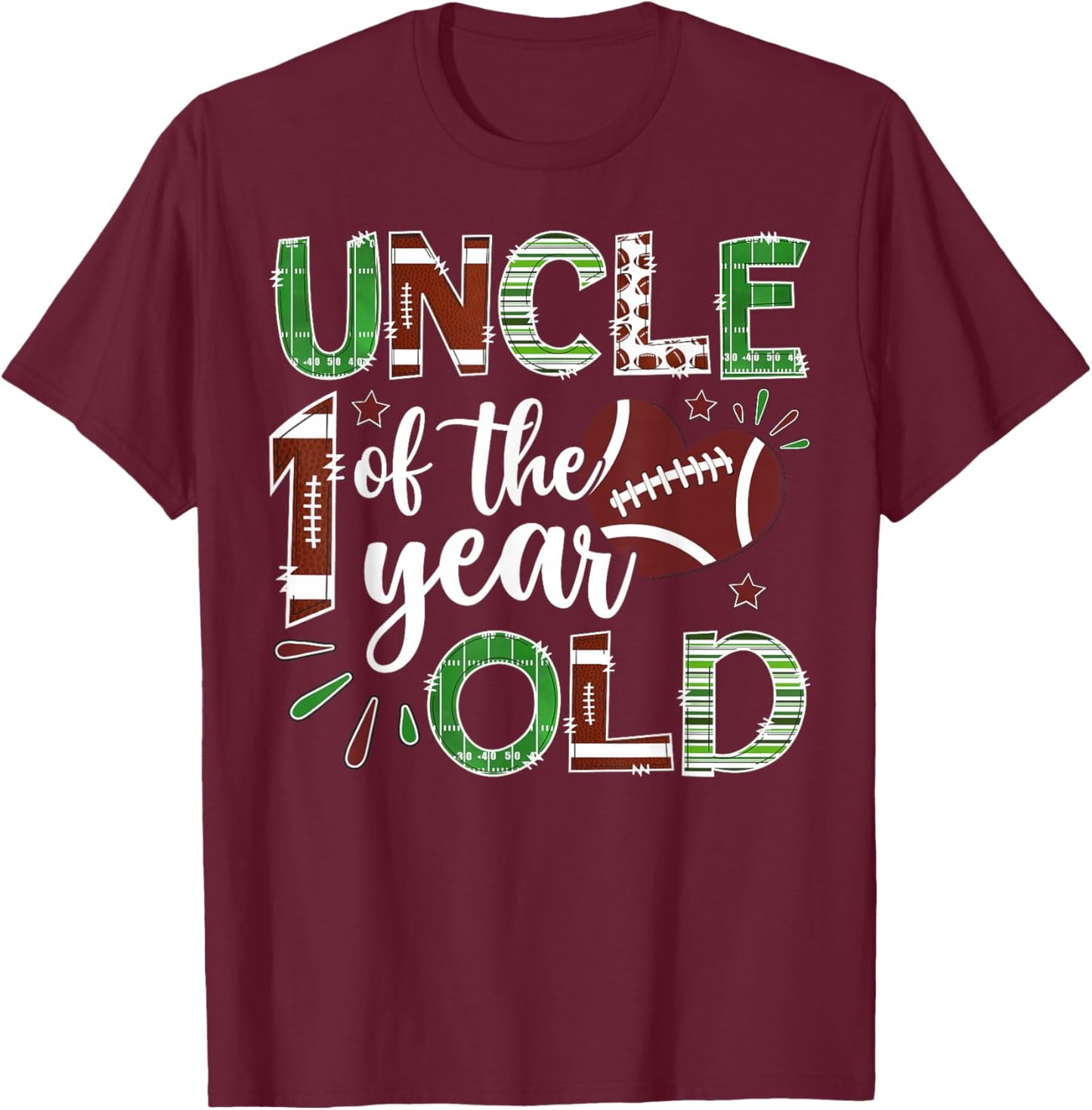 Uncle of The 1 Year Old Football First Birthday Boy Matching T-Shirt - T-Shirt | Maroon