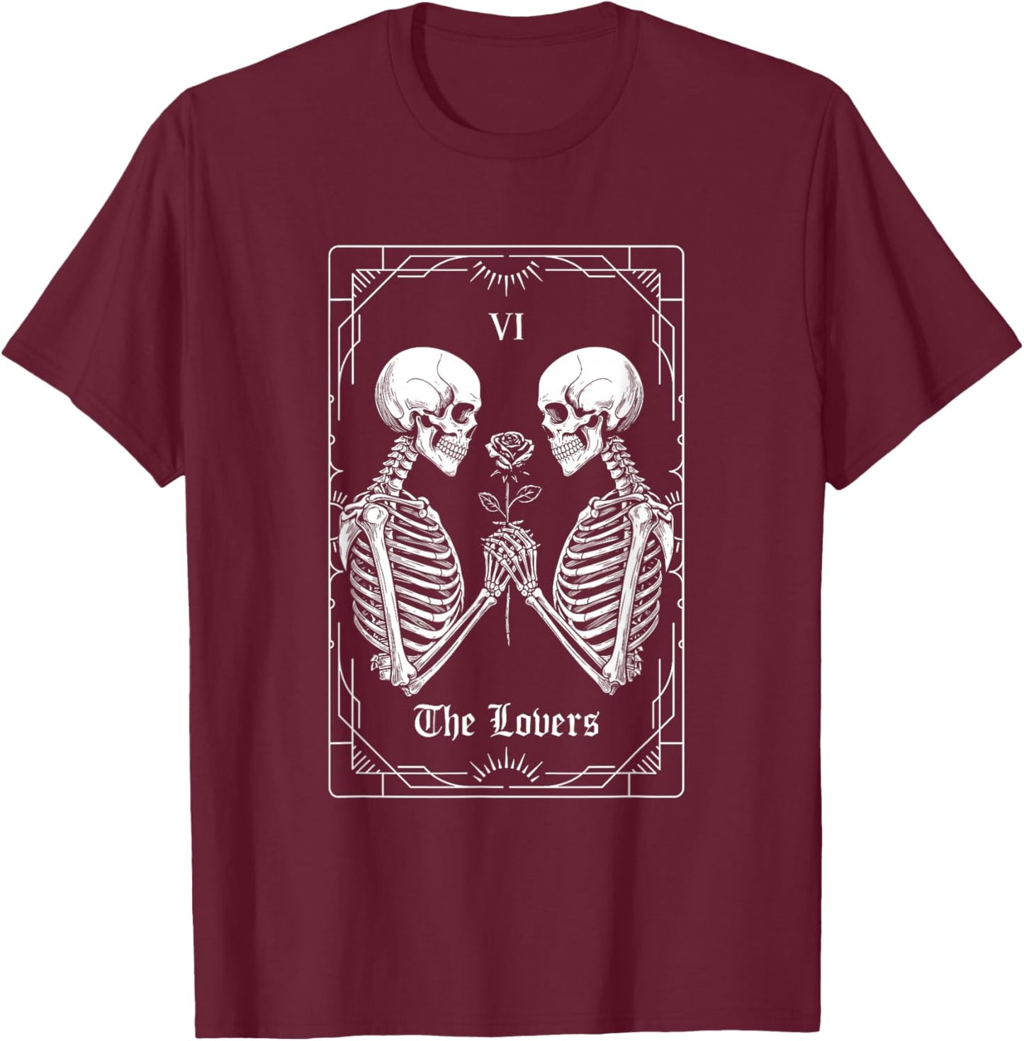 The Lovers - Spooky Halloween Tarot Card Skeleton Goth T-Shirt - T-Shirt | Maroon