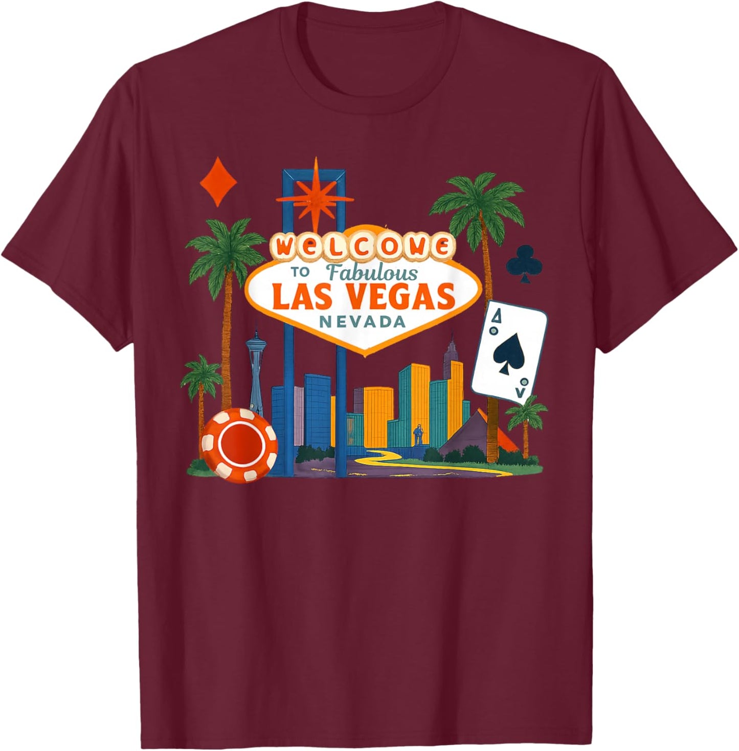 Las Vegas Nevada Vacation Trip Souvenir NV Skyline T-Shirt - T-Shirt | Maroon