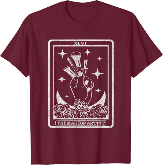 Vintage The Makeup Artist Tarot Card MUA The Makeup Artist T-Shirt - T-Shirt | Maroon