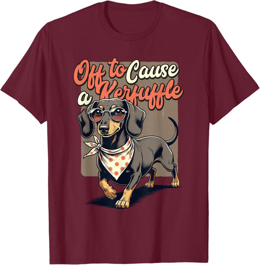 Funny Dachshund Off to Cause A Kerfuffle Retro Wiener Dog T-Shirt - T-Shirt | Maroon