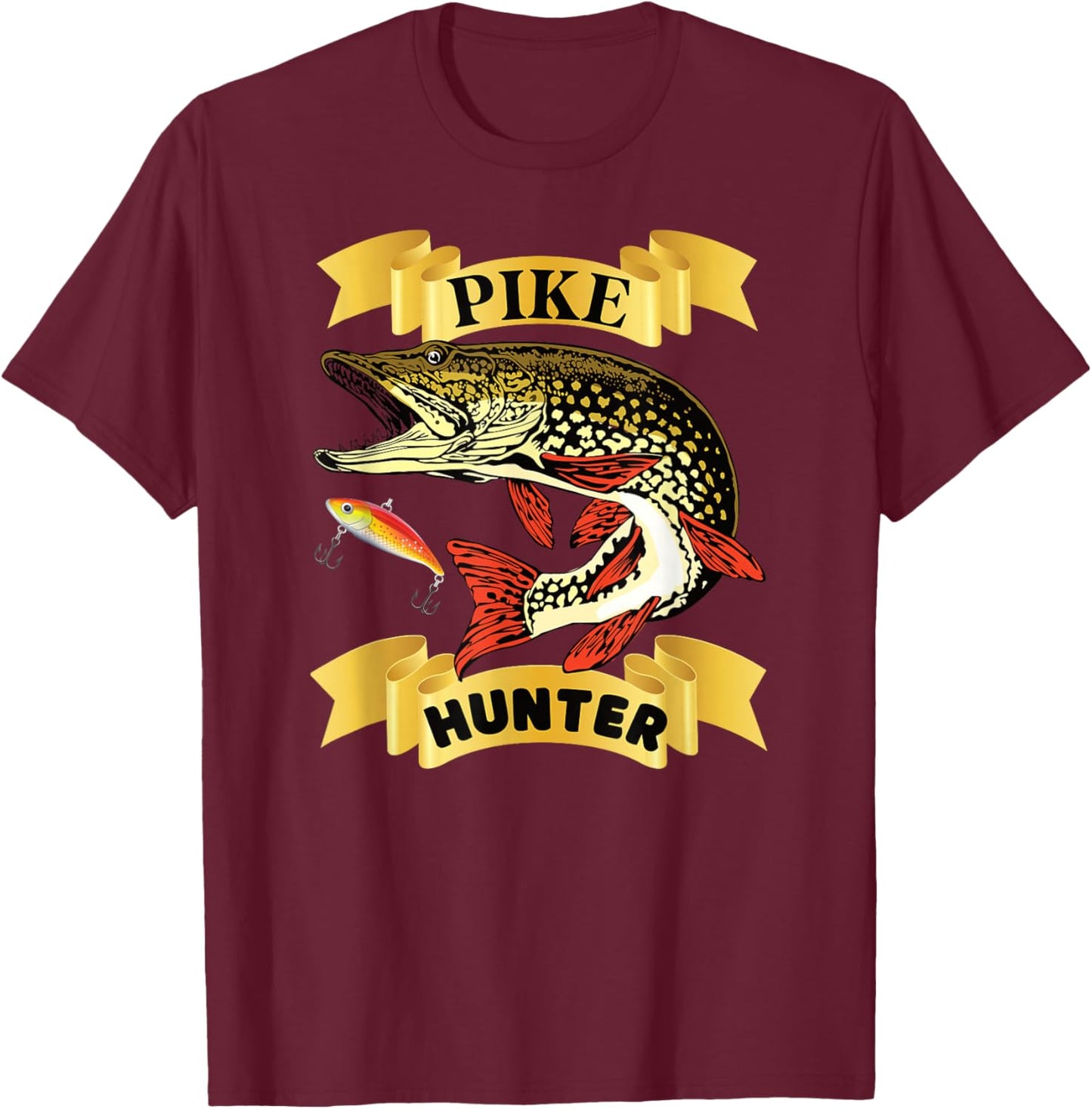 Pike Hunter Predator Fisherman Fishing Lovers Predatory T-Shirt - T-Shirt | Maroon