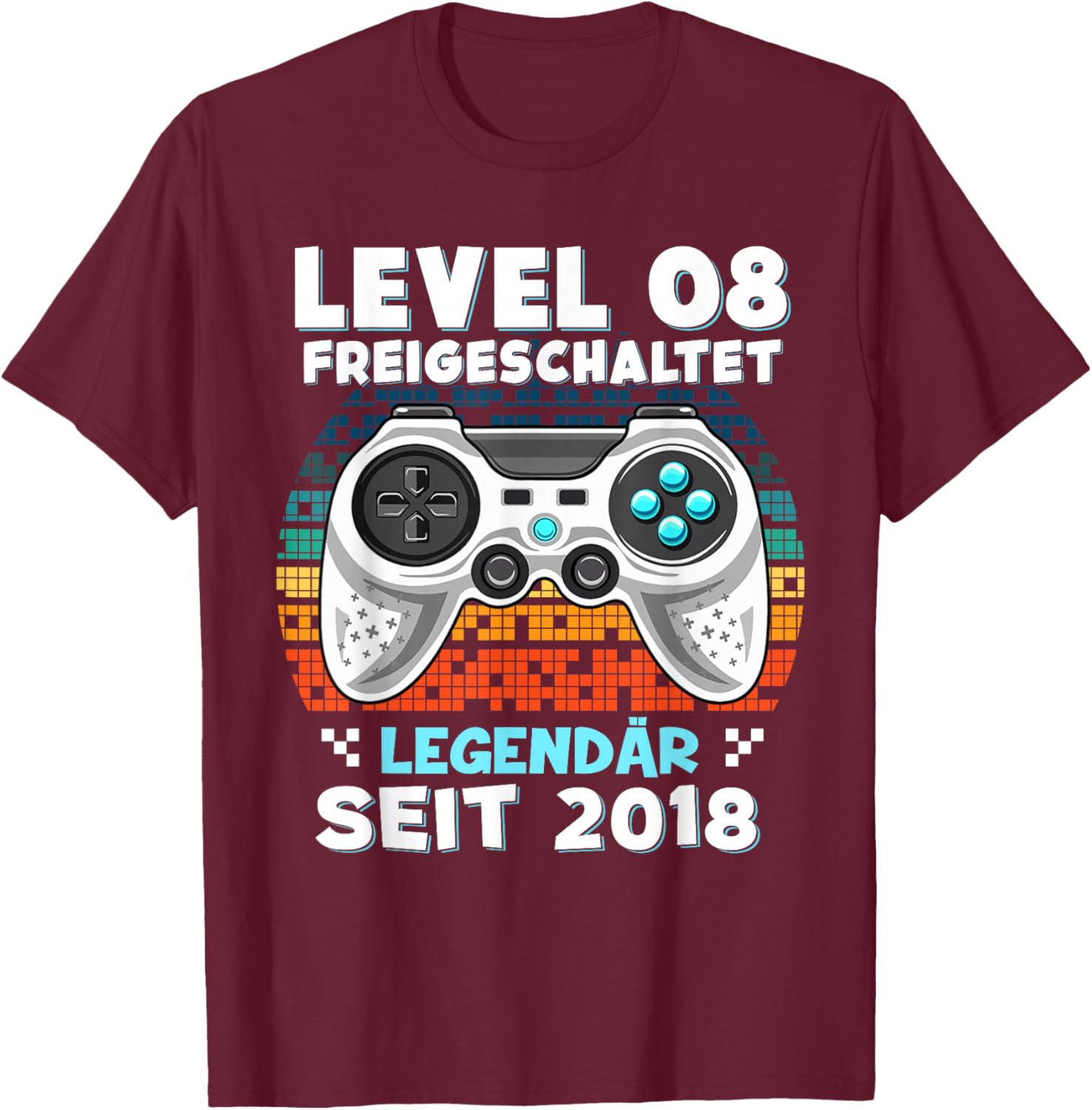 Level 8 Years Birthday Shirt Boy Gamer 2018 Birthday T-Shirt - T-Shirt | Maroon