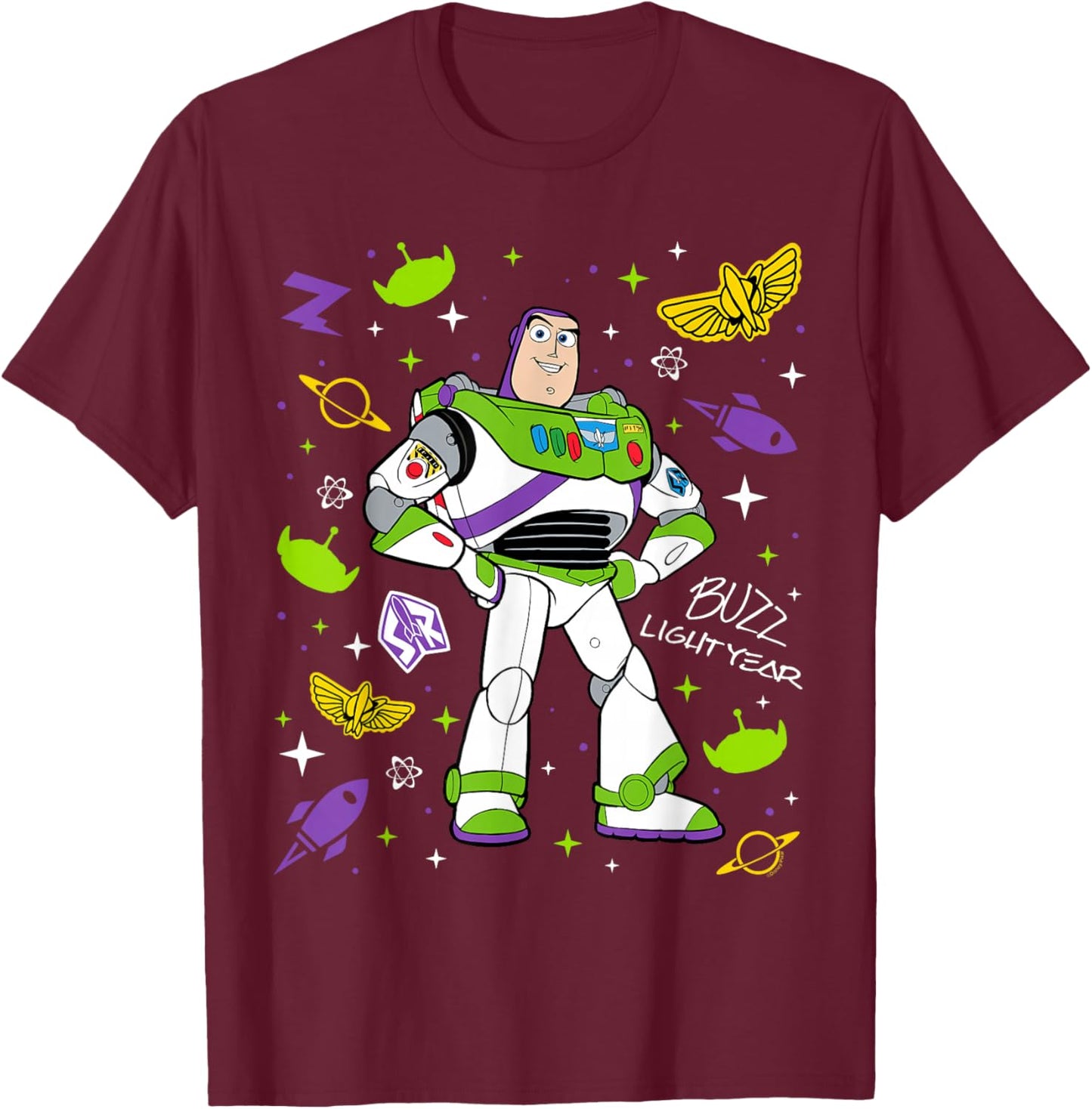 Disney and Pixar's Toy Story Buzz Lightyear Space Collage T-Shirt - T-Shirt | Maroon