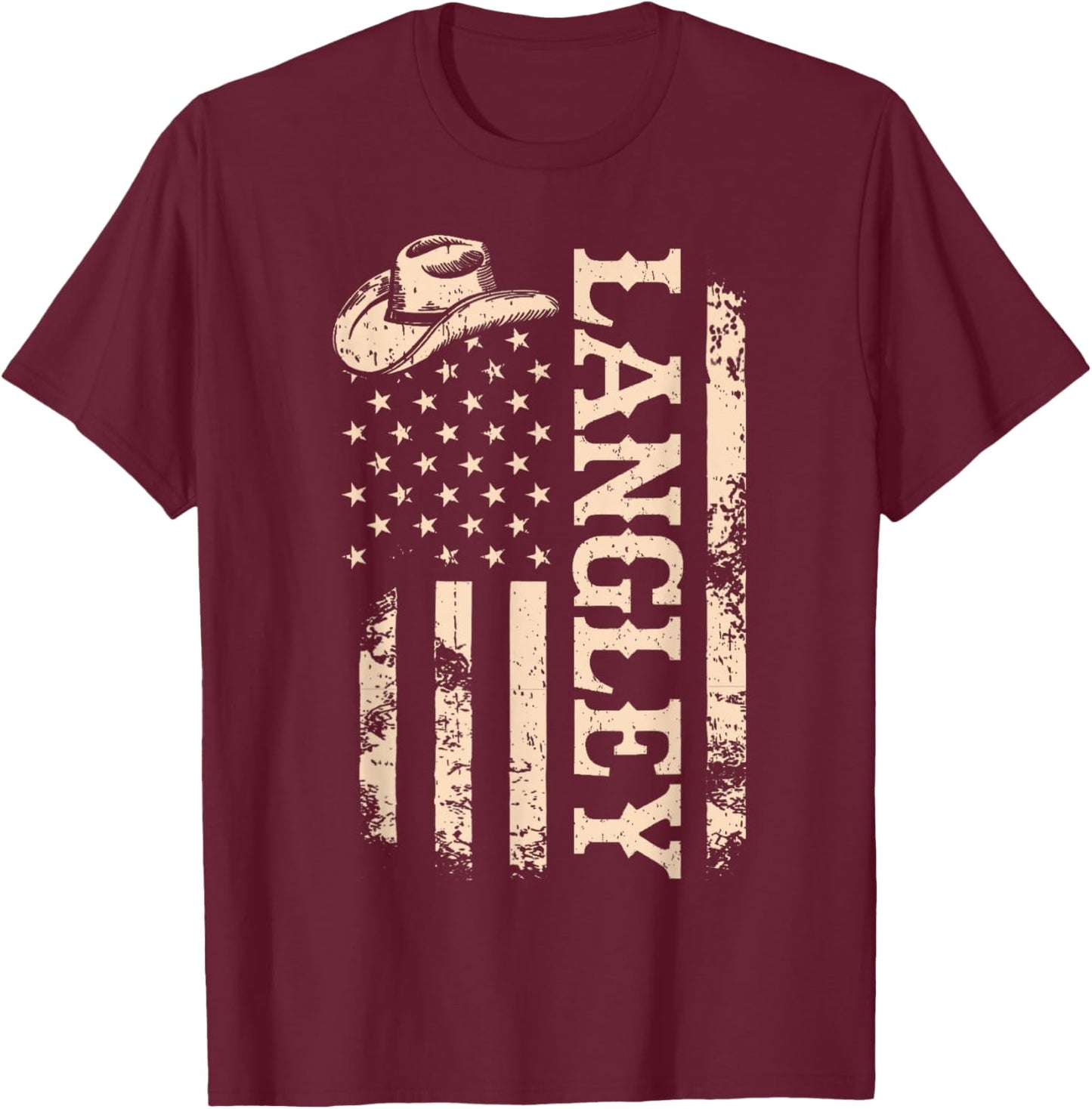 Personalized Langley Name Vintage T-Shirt - T-Shirt | Maroon