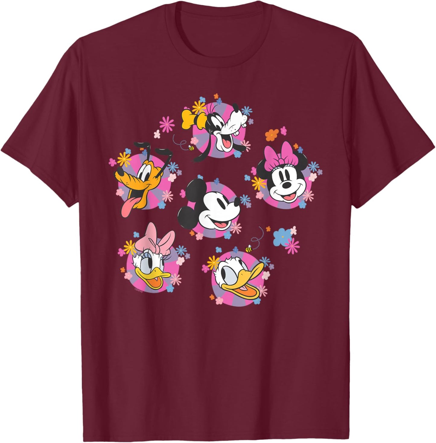 Disney Mickey & Friends Spring Easter Friendly Flower Faces T-Shirt - T-Shirt | Maroon