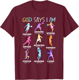 God Says I Am Christian Girls Teens Kids Basketball Tie Dye T-Shirt - T-Shirt | Maroon