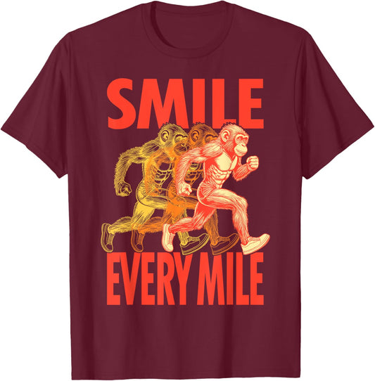 Smile Every Mile Funny Full Marathon Runner Monkey Running T-Shirt - T-Shirt | Maroon