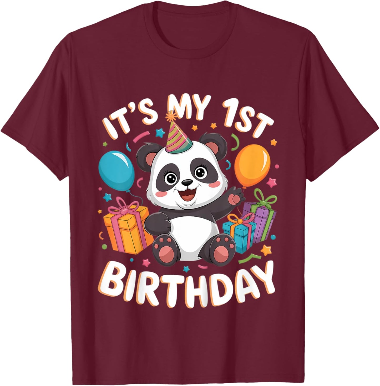 Kids 1st Birthday Panda Design T-Shirt - T-Shirt | Maroon