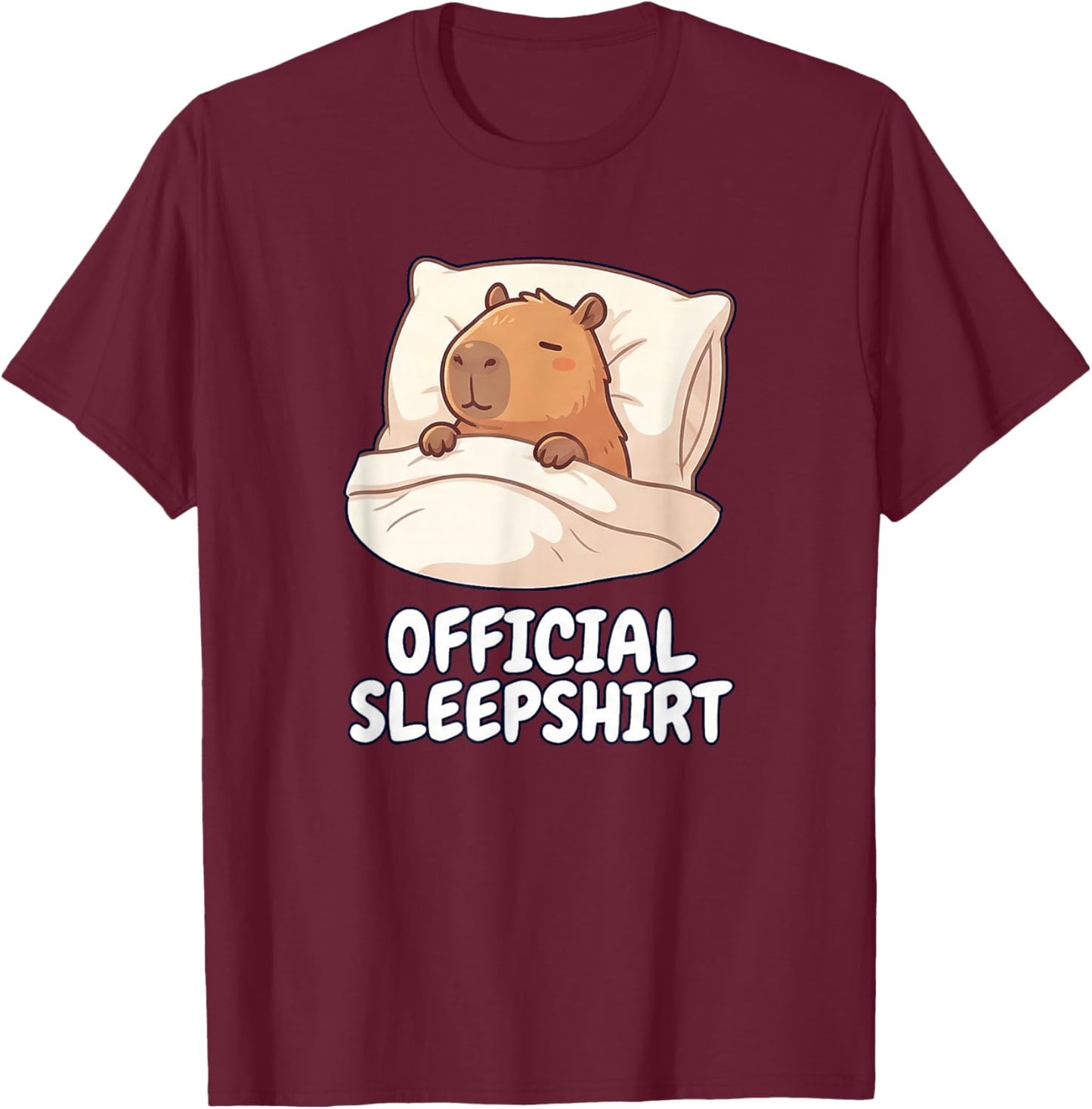 Official Capybara Cute Bedtime Sleepwear T-Shirt - T-Shirt | Maroon