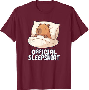 Official Capybara Cute Bedtime Sleepwear T-Shirt - T-Shirt | Maroon