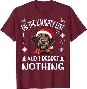 Cute German Wirehaired Pointer Dog Christmas On The Naughty T-Shirt - T-Shirt | Maroon