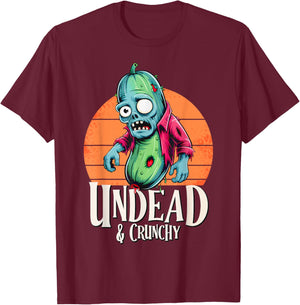 Undead & Crunchy – Funny Zombie Cucumber Halloween T-Shirt - T-Shirt | Maroon