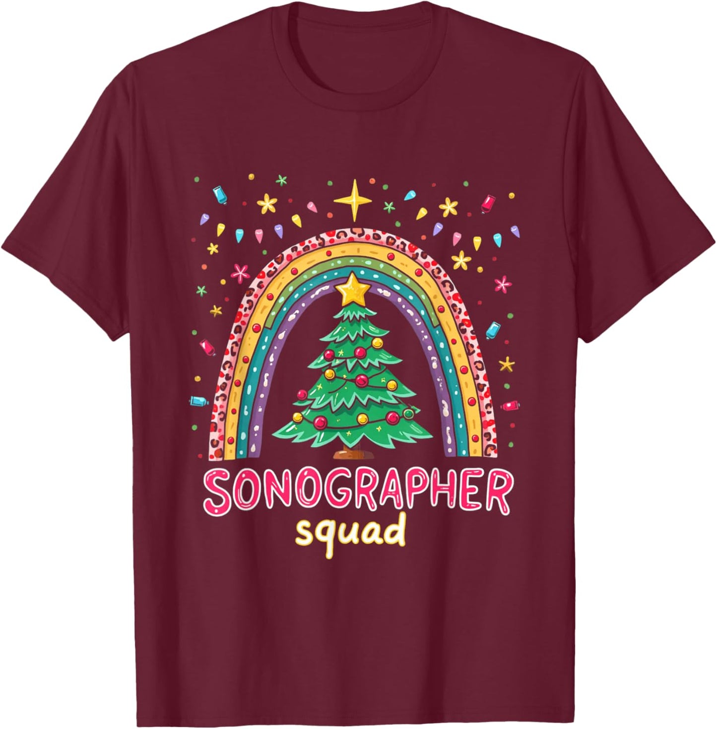 Sonography Christmas Plaid Leopard Rainbow Sonographer Squad T-Shirt - T-Shirt | Maroon