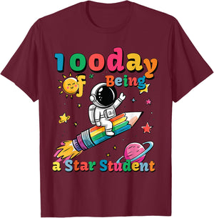 100th Day of School Kids 100 days of being a star student T-Shirt - T-Shirt | Maroon
