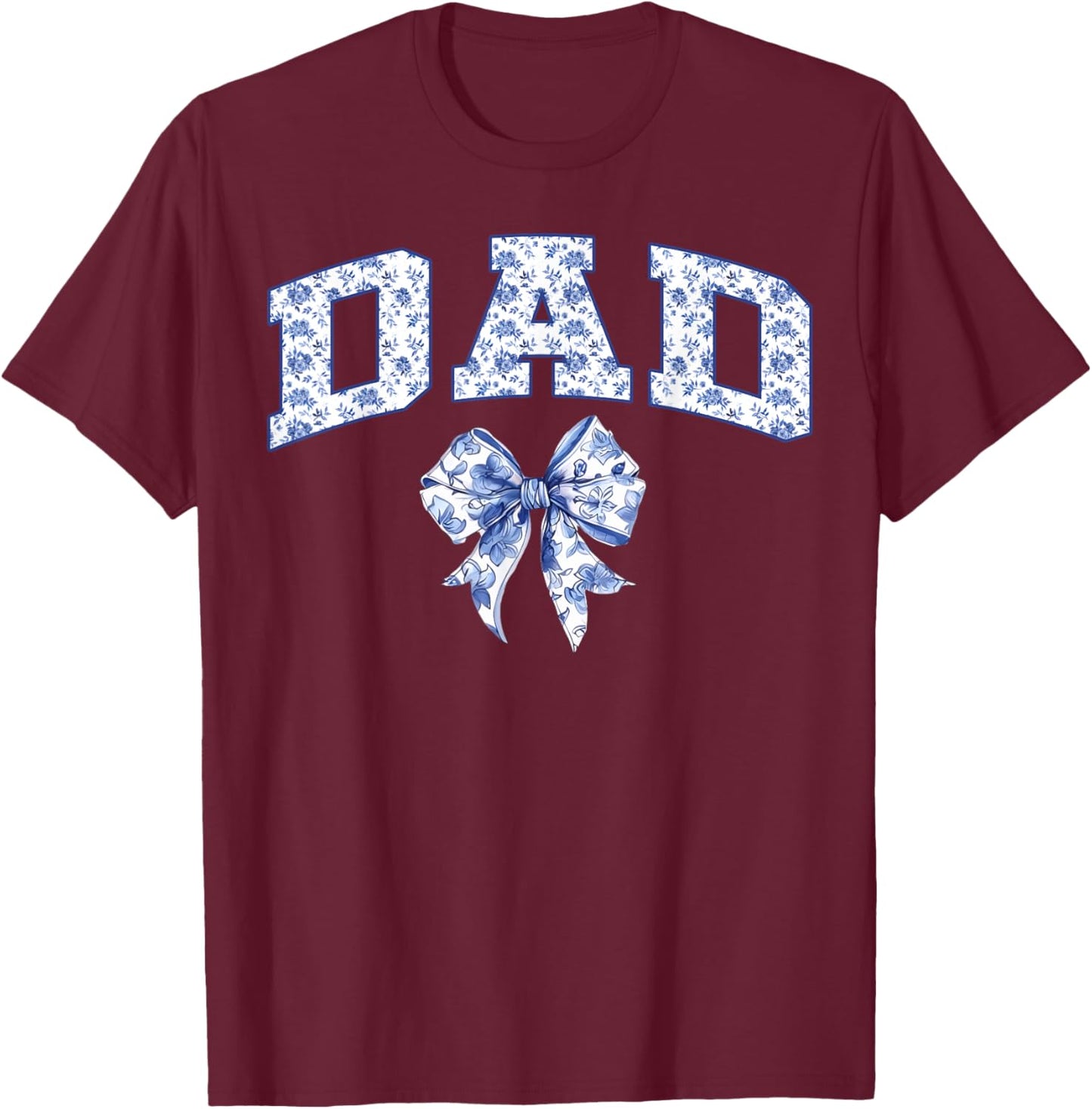 Dad Coquette Toile Blue Bow Floral Family Matching T-Shirt - T-Shirt | Maroon