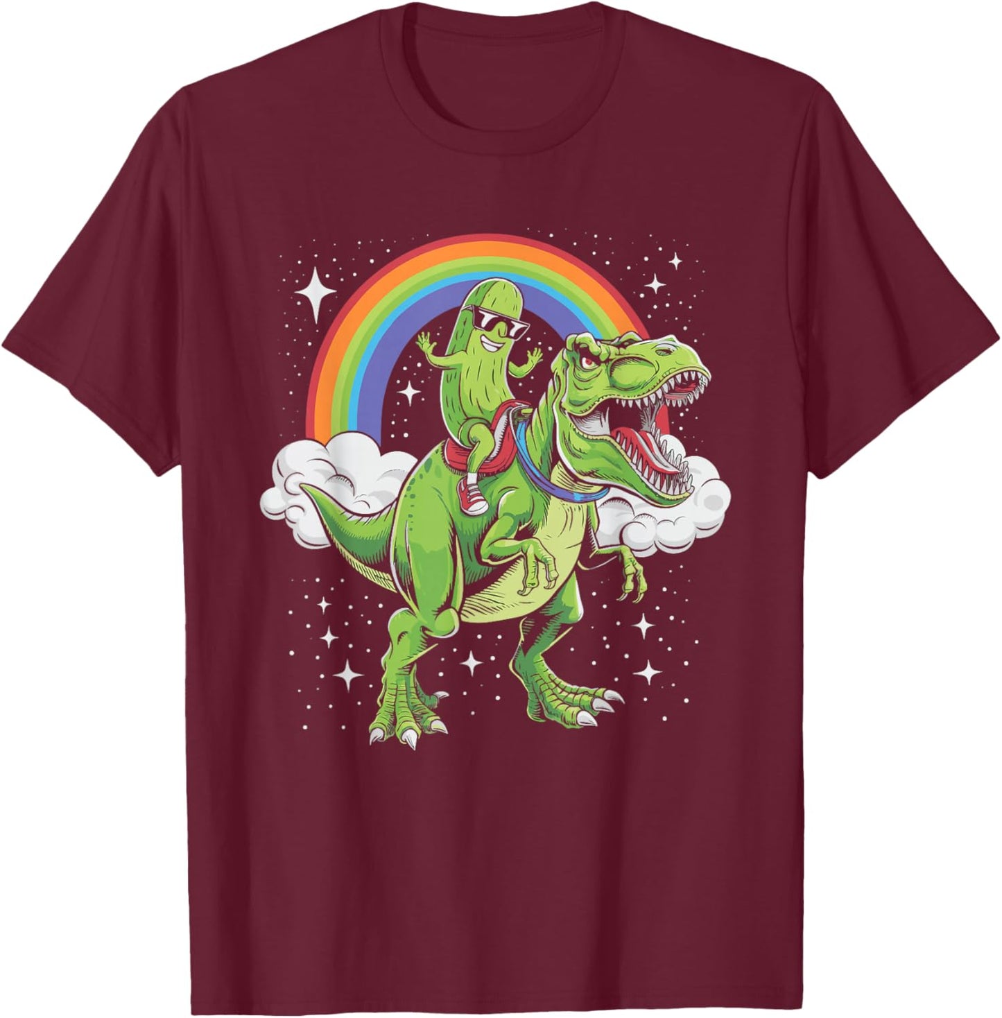 Pickle Riding Dinosaur T-Shirt - T-Shirt | Maroon