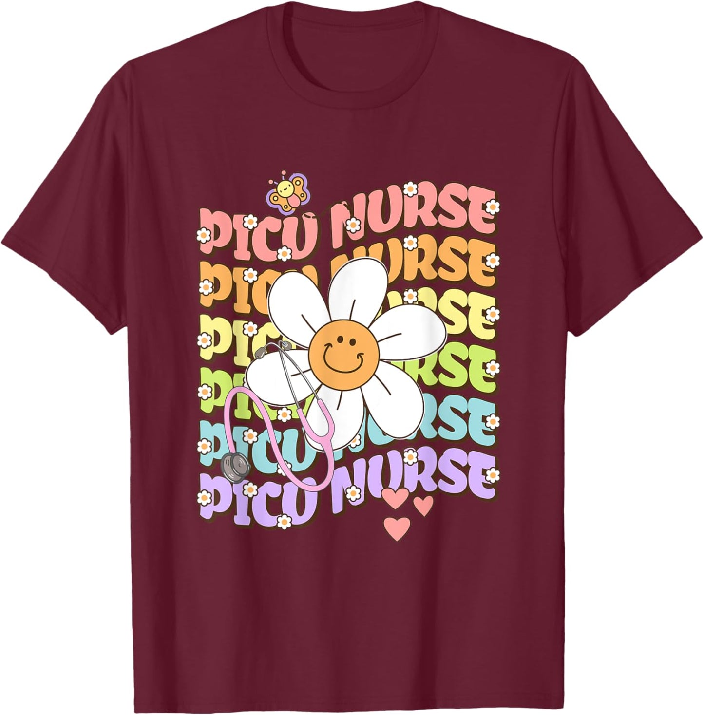 PICU Nurse Nursing Pediatric Intensive Care Stethoscope T-Shirt - T-Shirt | Maroon