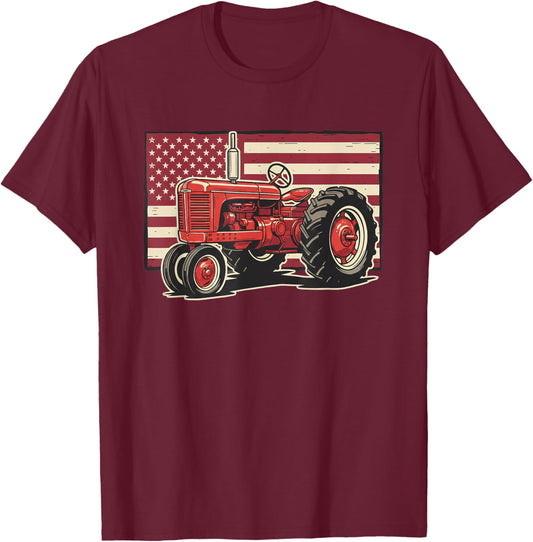 Tractor American Flag Farm Patriotic Kids Boys T-Shirt - T-Shirt | Maroon