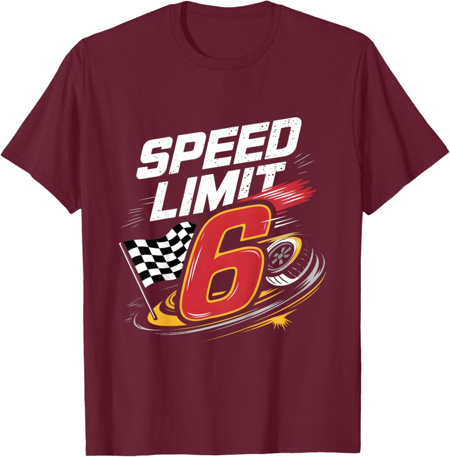 Kids Kids Boys Girls 6 Six Race Car Racing Flag 6th Birthday T-Shirt - T-Shirt | Maroon