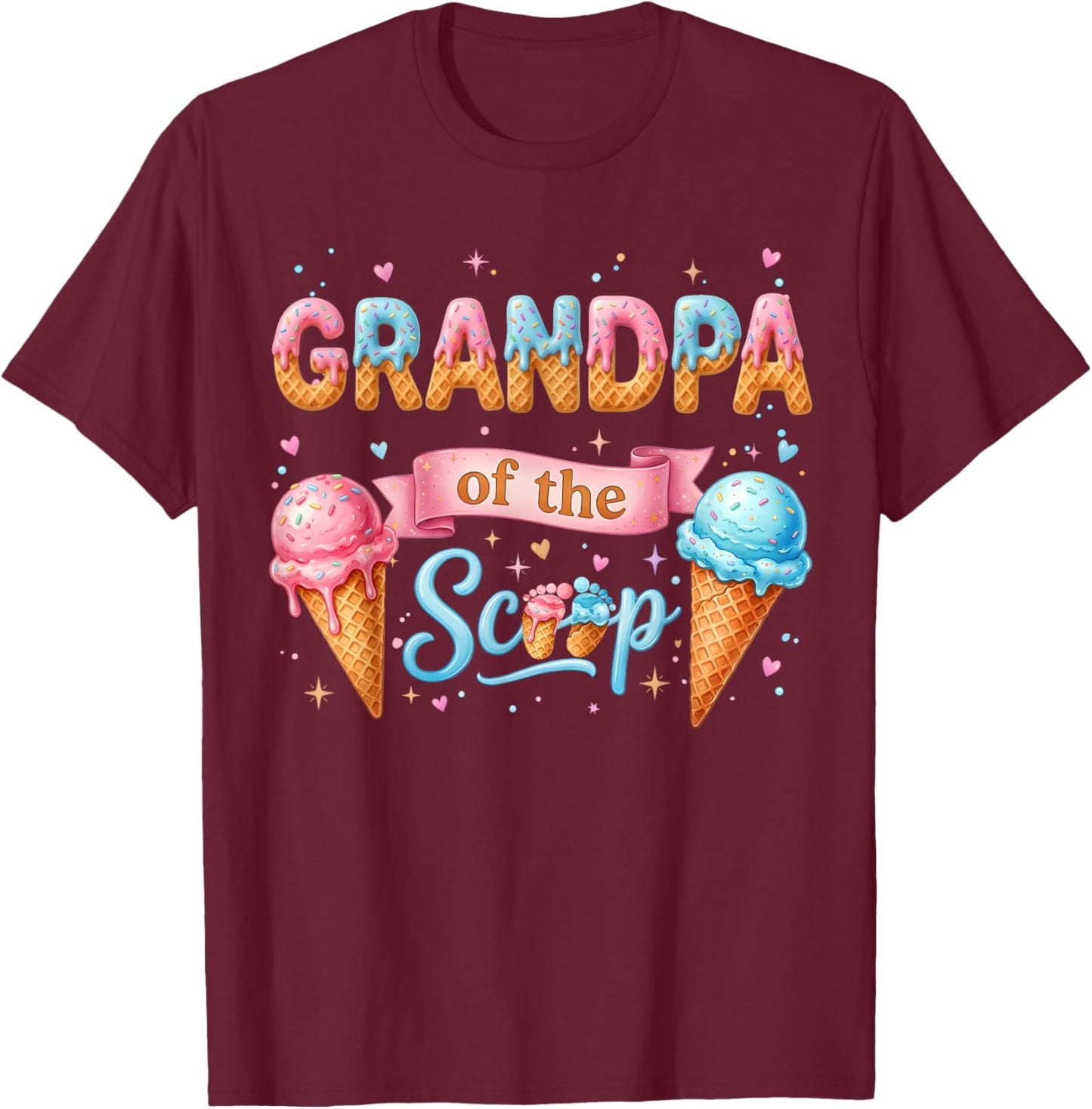 Grandpa of The Scoop Ice Cream Gender Reveal Baby Shower T-Shirt - T-Shirt | Maroon