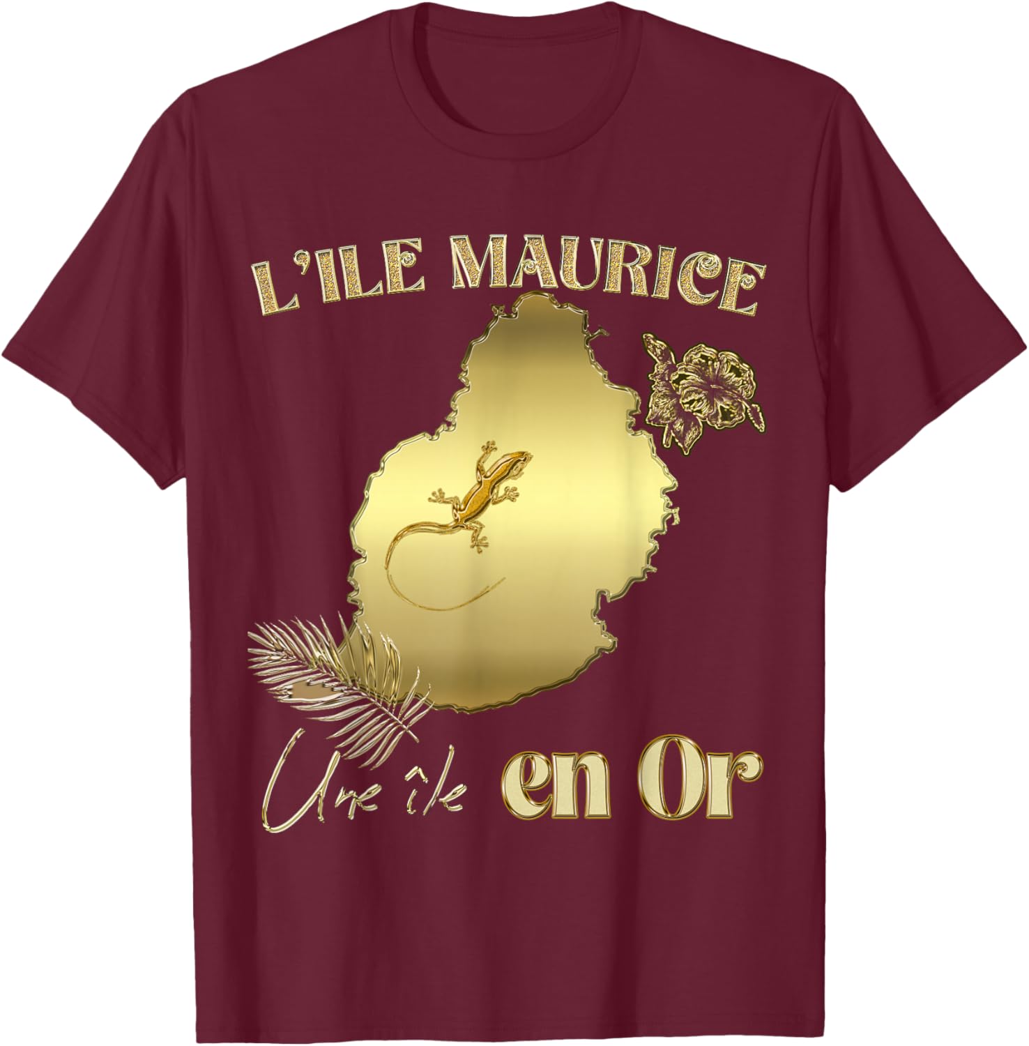 Mauritius A Gold Island Card Gold Effect Gift T-Shirt - T-Shirt | Maroon