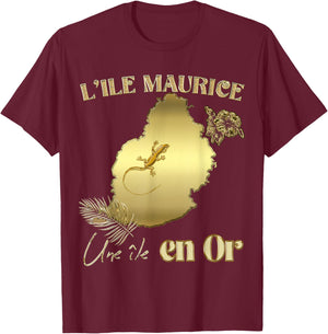 Mauritius A Gold Island Card Gold Effect Gift T-Shirt - T-Shirt | Maroon