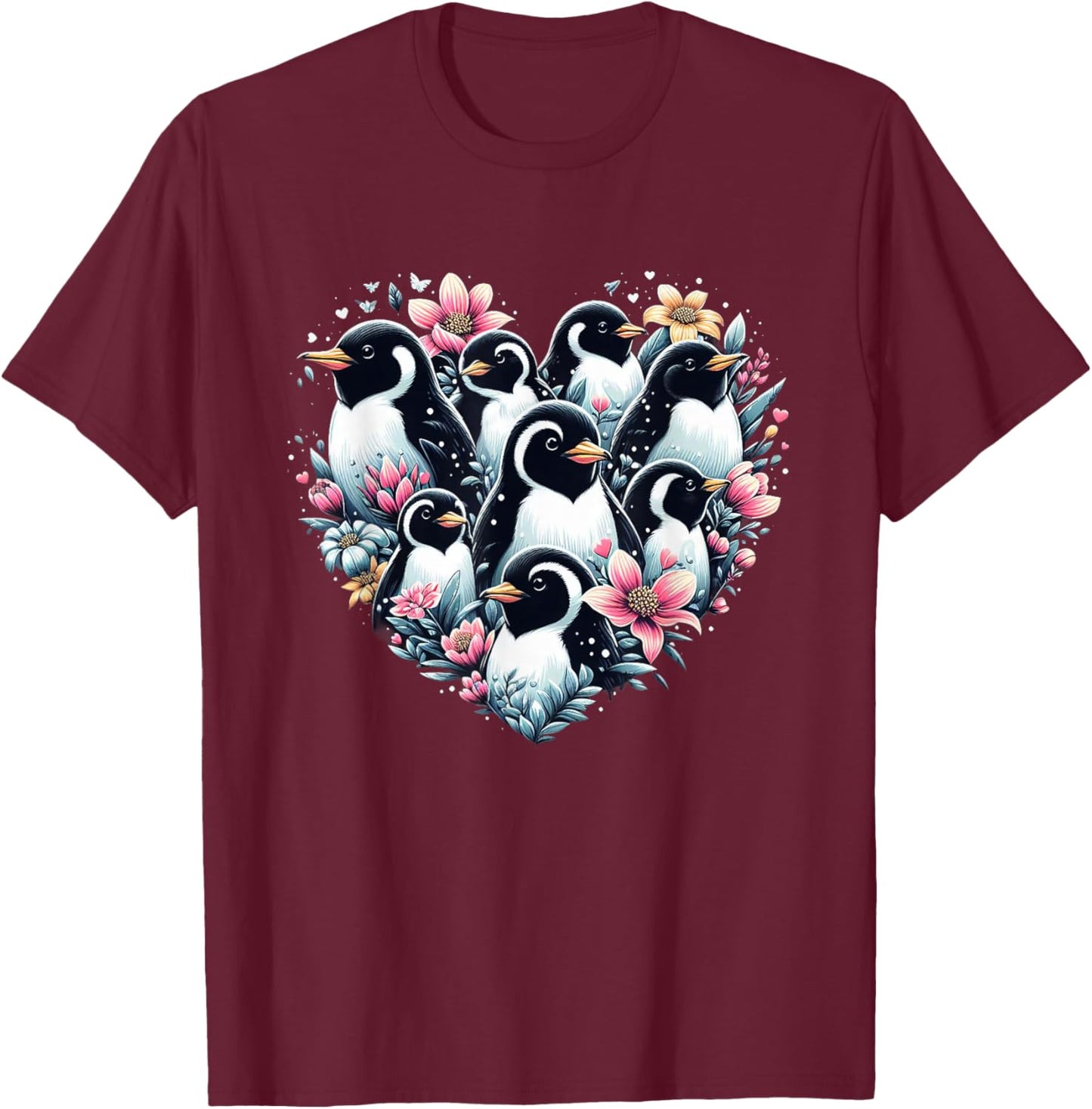 Penguins Love Beautiful Colorful Penguin Art Animal T-Shirt - T-Shirt | Maroon