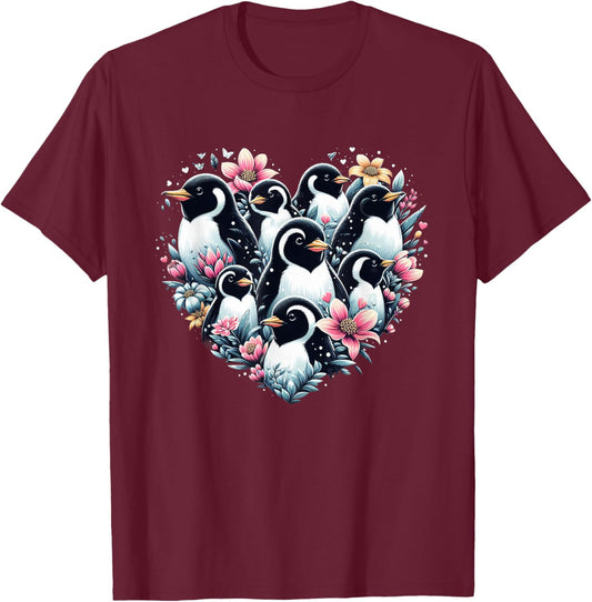 Penguins Love Beautiful Colorful Penguin Art Animal T-Shirt - T-Shirt | Maroon