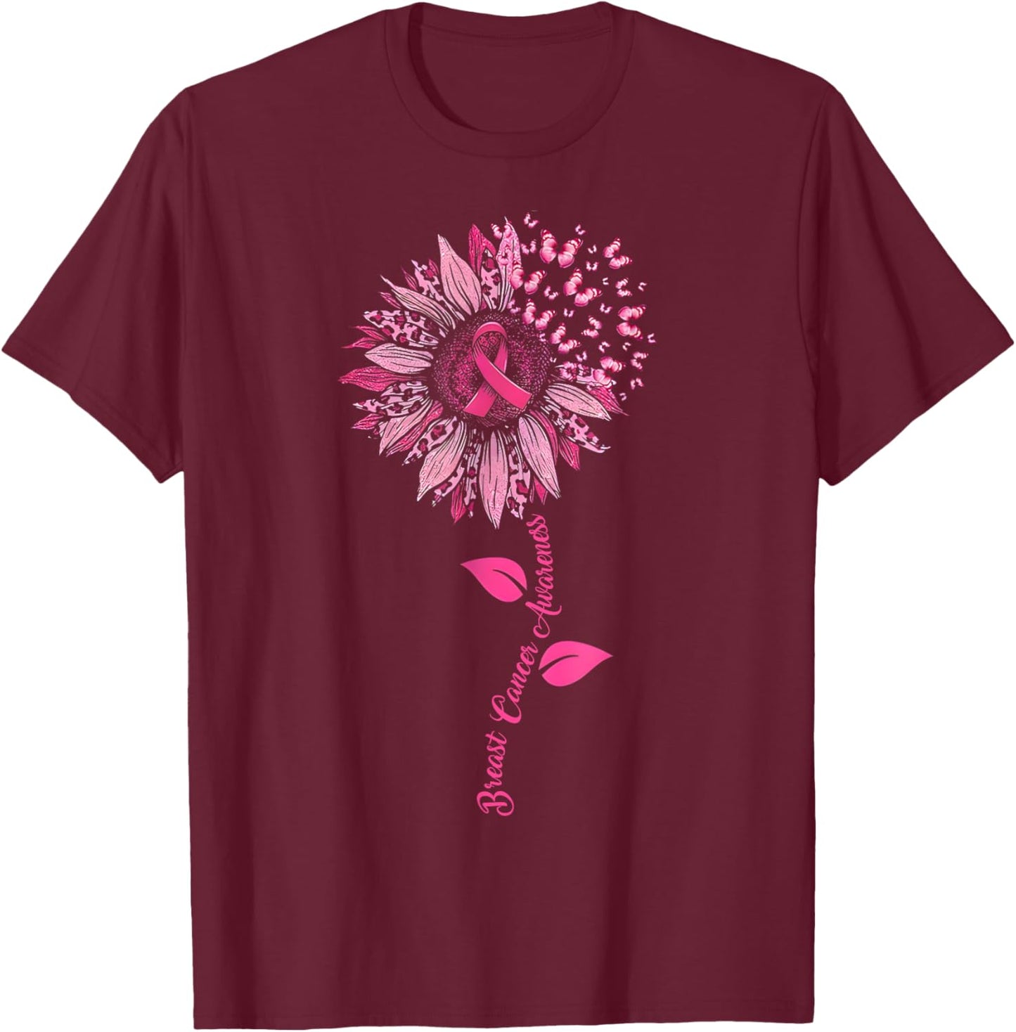 Sunflower Breast Cancer Awareness Pink Ribbon In October T-Shirt - T-Shirt | Maroon