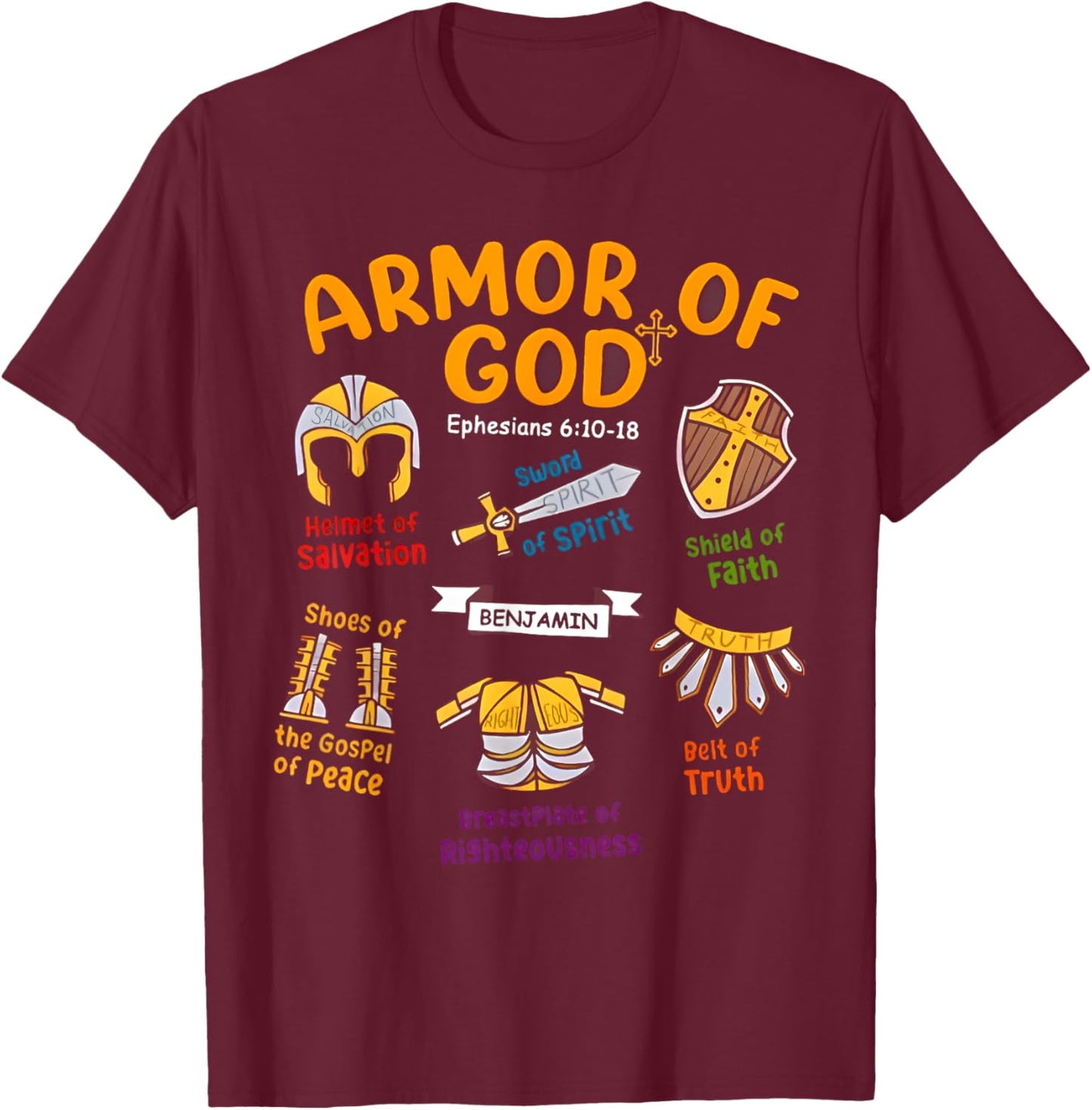 Armor of God Kids Christian Toddler Jesus Shield Ephesians T-Shirt - T-Shirt | Maroon