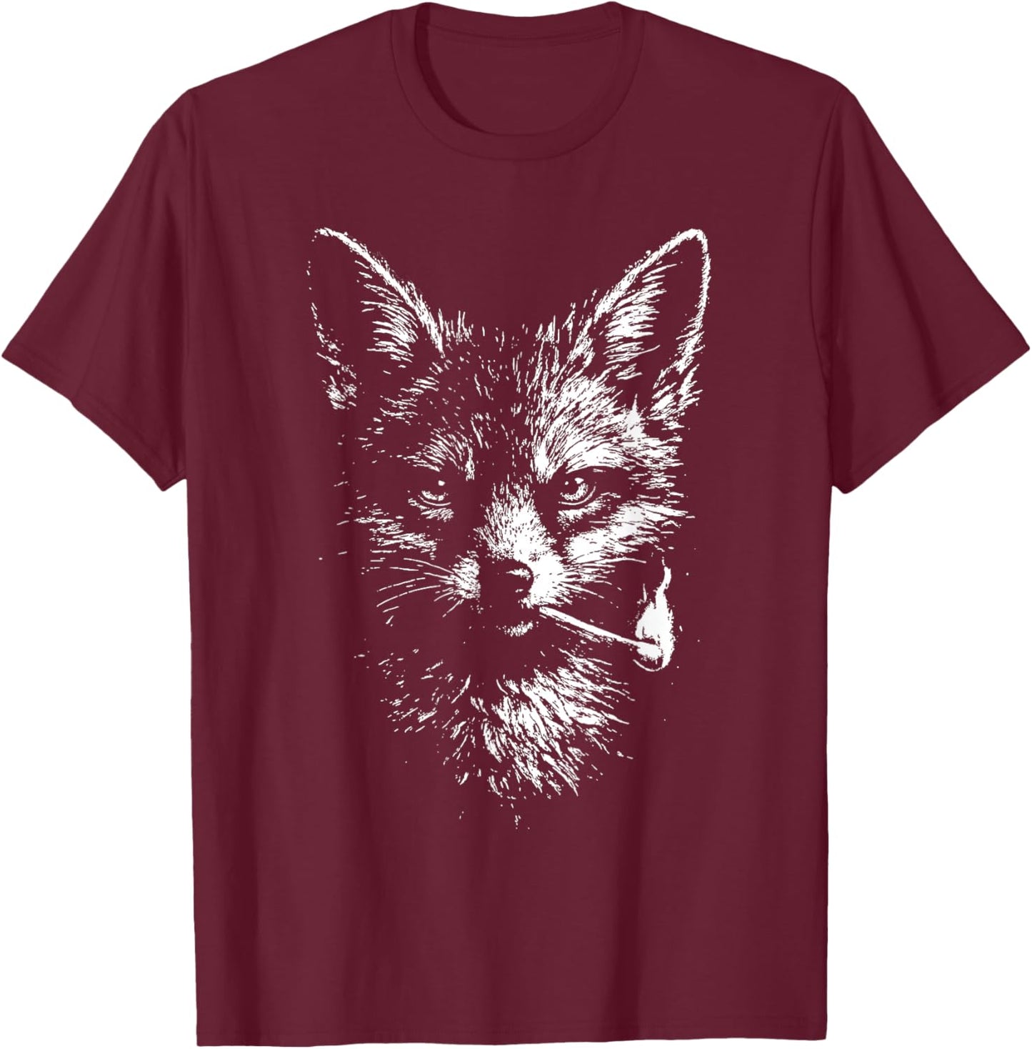 Fox Smoking Cigarette Funny Fox Smoking Cigarette T-Shirt - T-Shirt | Maroon