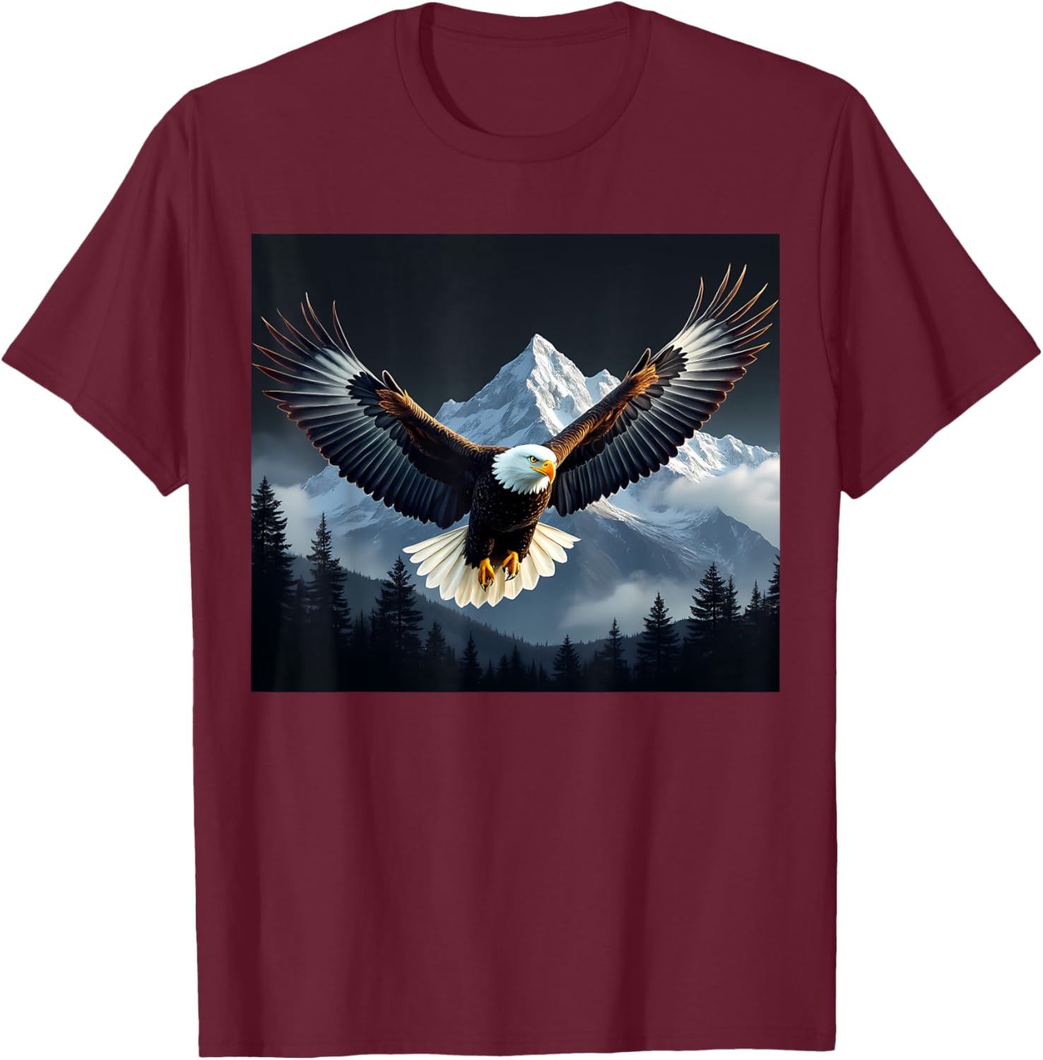 Bald Eagle Bird Mountains Forest Nature Cool Animal Graphic T-Shirt - T-Shirt | Maroon